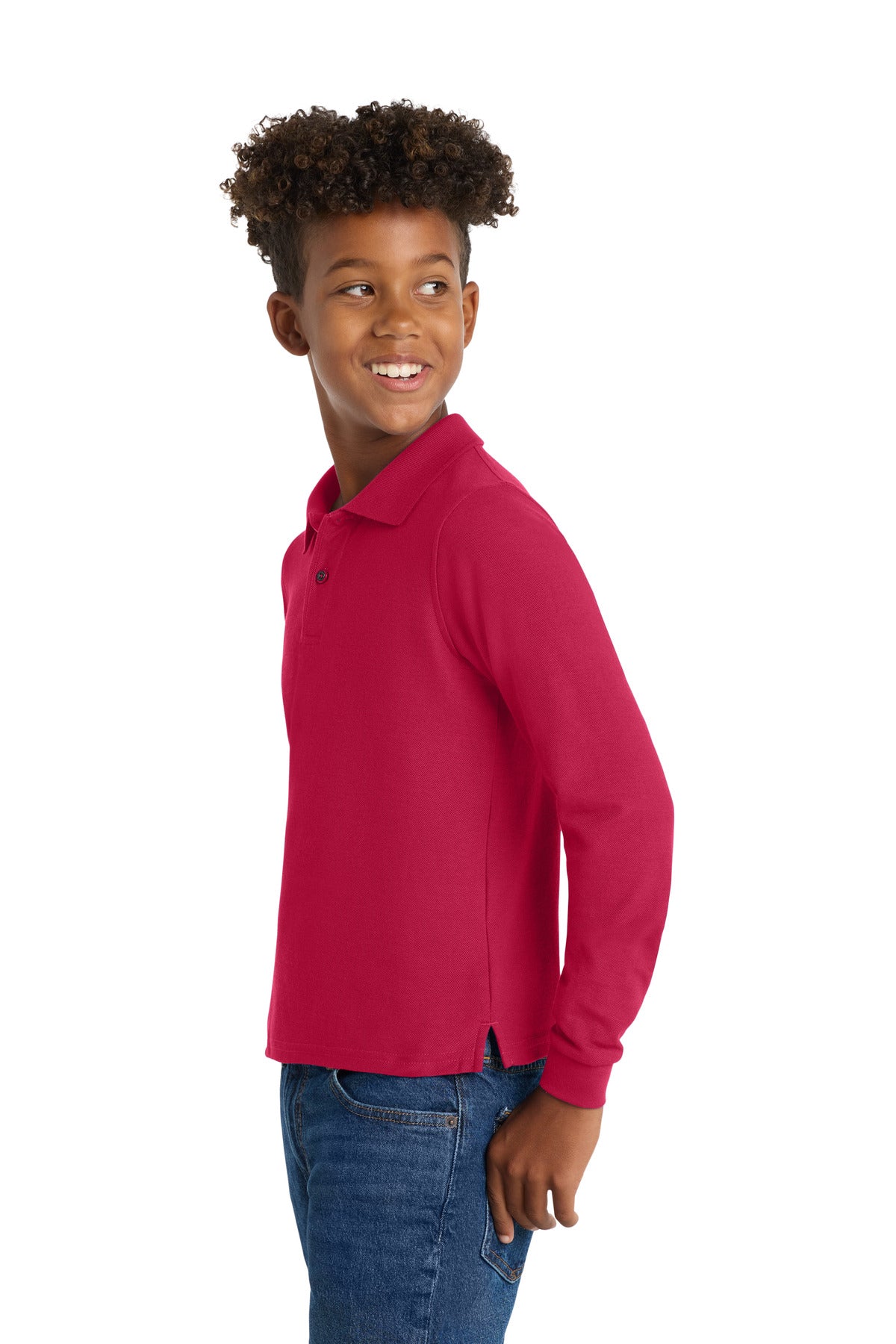 Port Authority Youth Long Sleeve Silk Touch Polo. Y500LS - Red - side