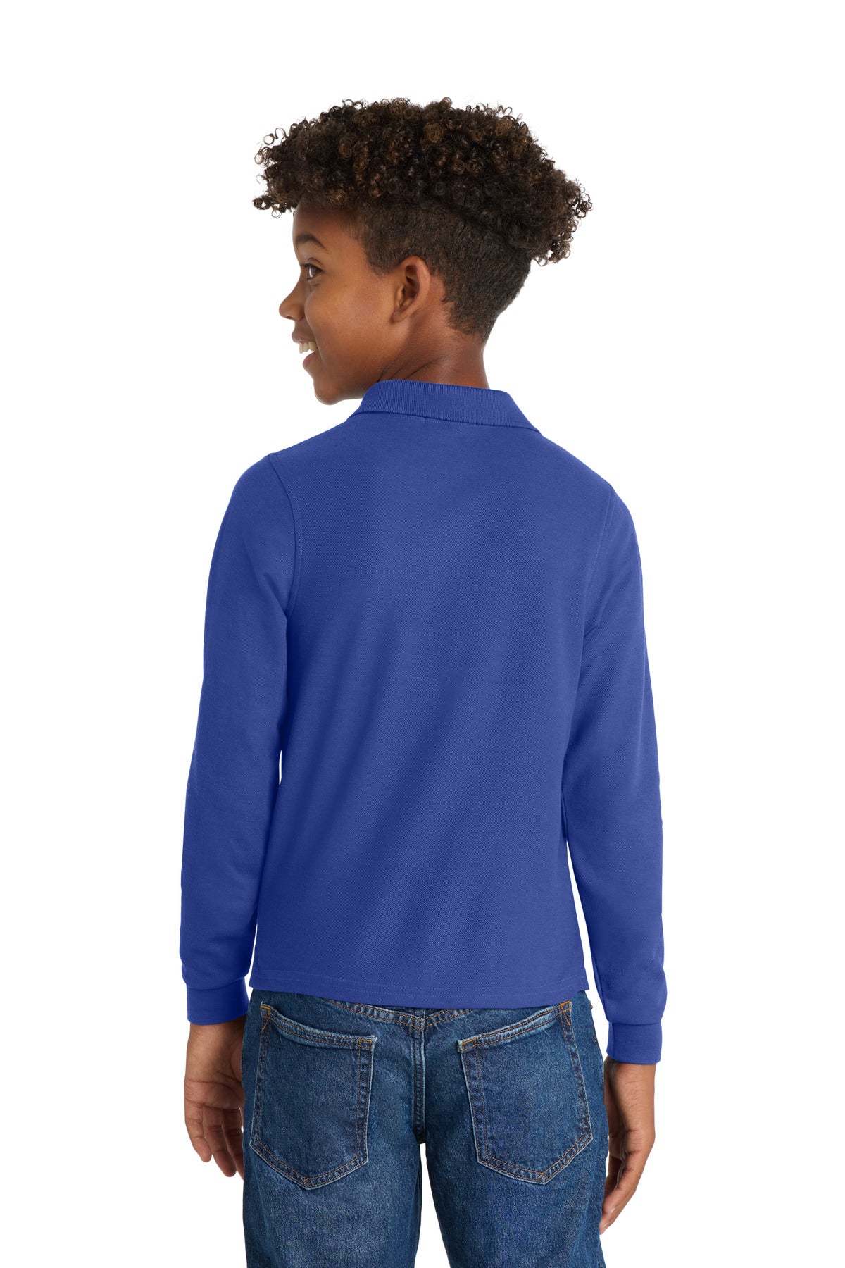 Port Authority Youth Long Sleeve Silk Touch Polo. Y500LS - Royal - back