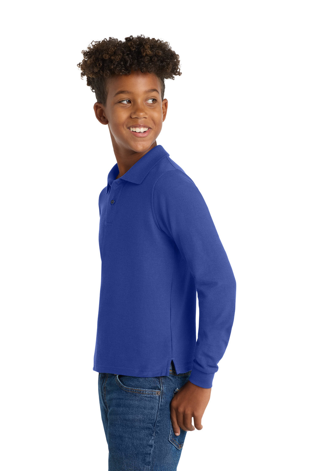 Port Authority Youth Long Sleeve Silk Touch Polo. Y500LS - Royal - side
