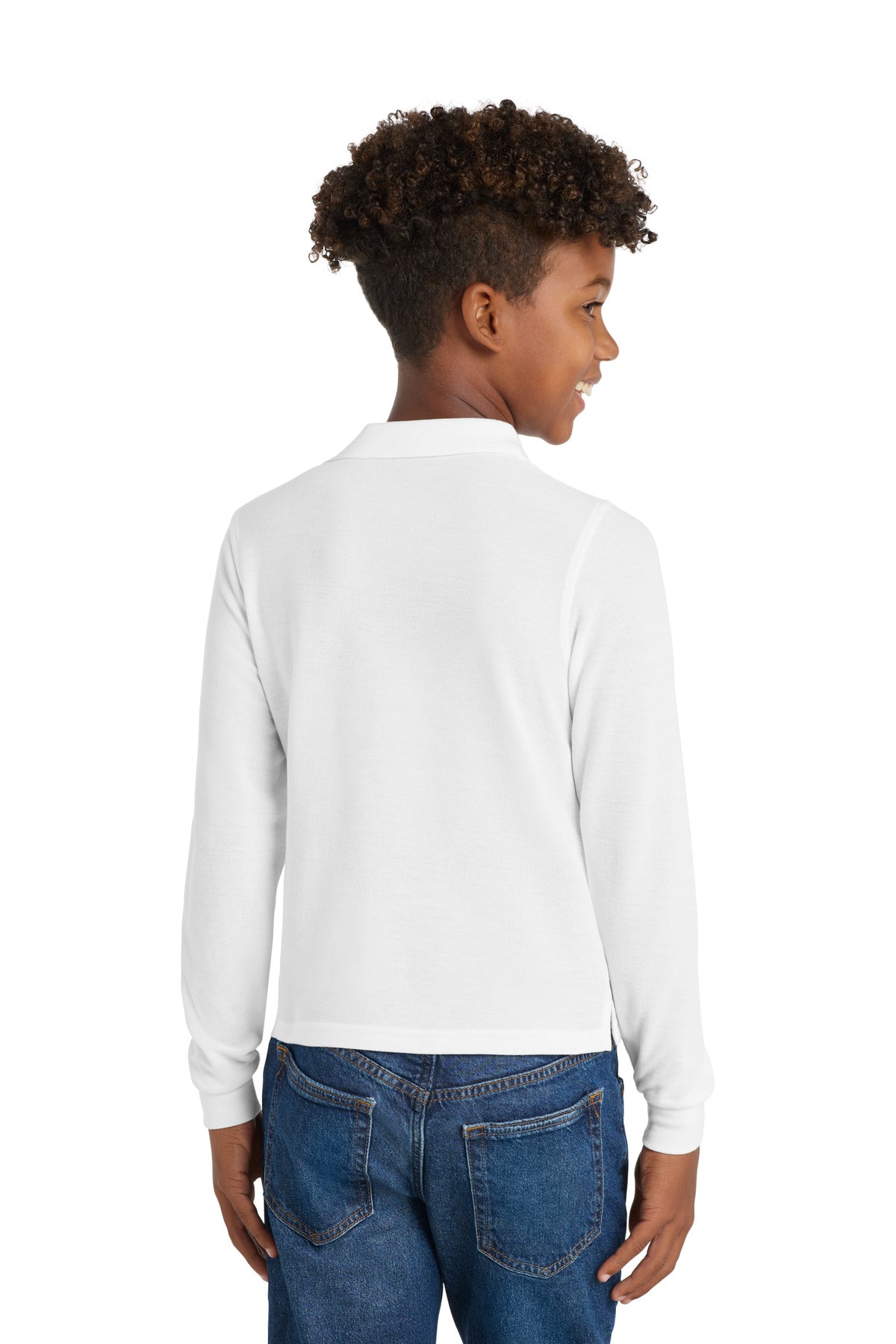 Port Authority Youth Long Sleeve Silk Touch Polo. Y500LS - White - back