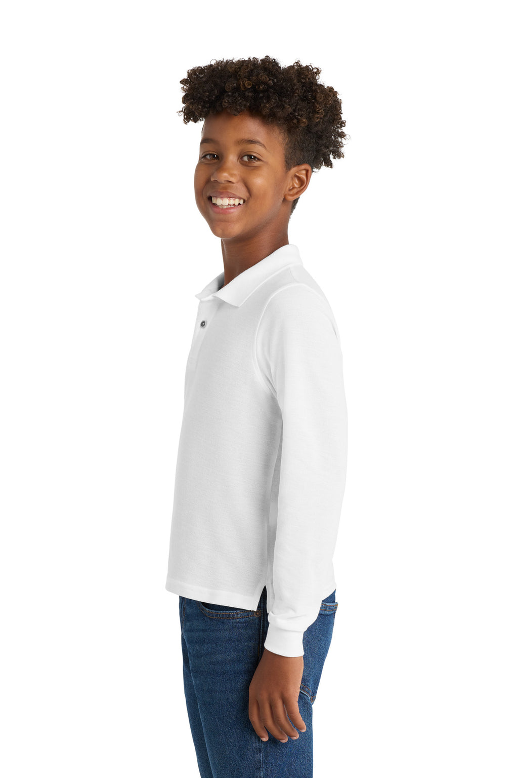 Port Authority Youth Long Sleeve Silk Touch Polo. Y500LS - White - side