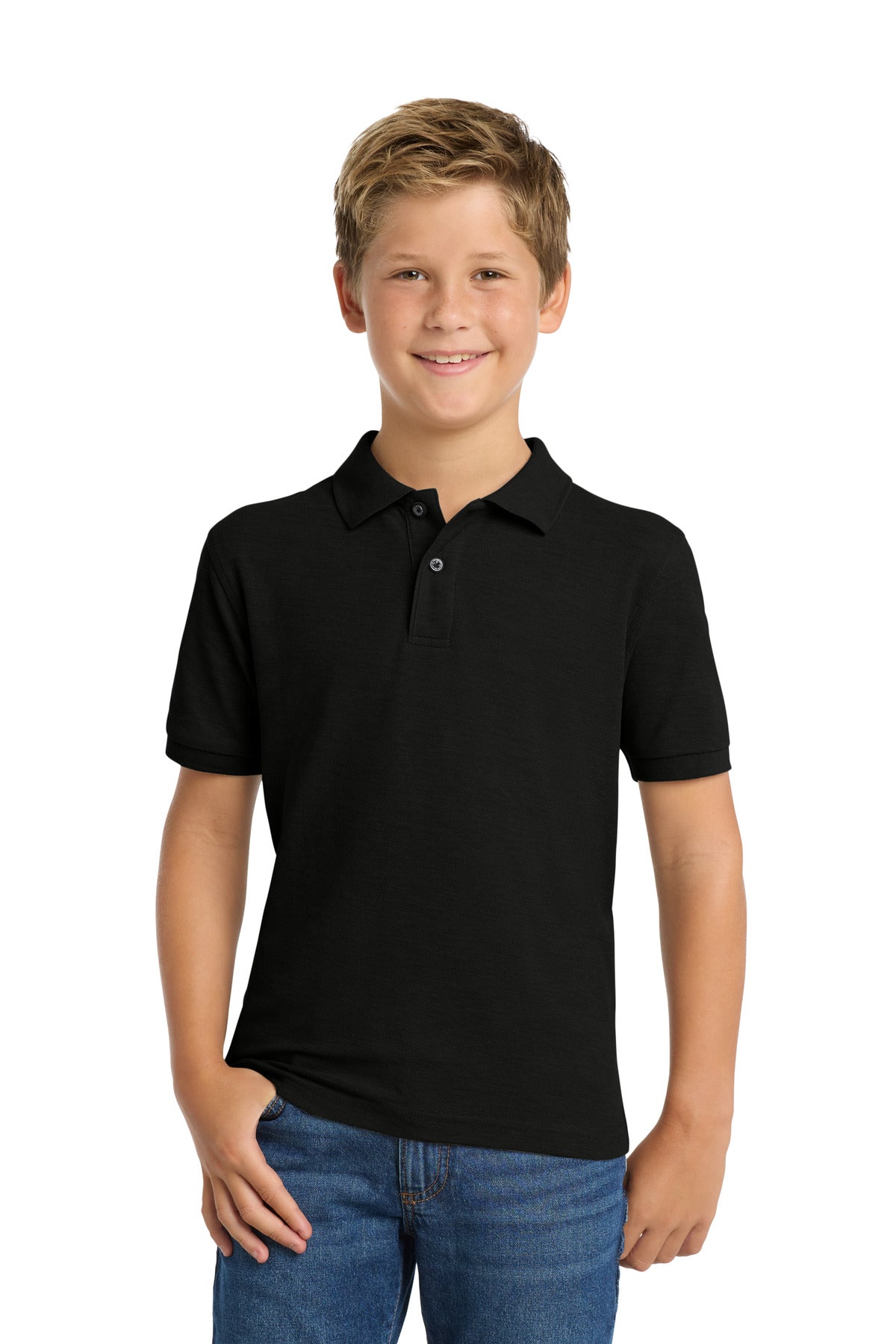 Port Authority Youth Silk Touch Polo. Y500 - Black - front
