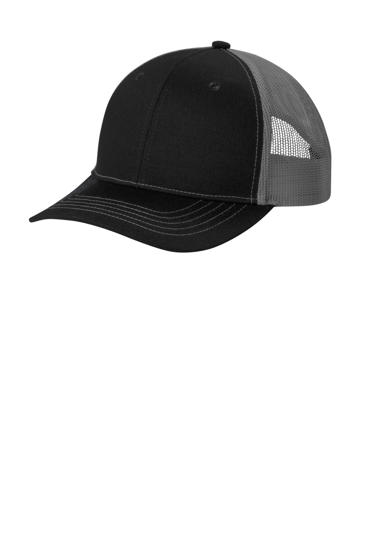 Port Authority Youth Snapback Trucker Cap YC402 - Black/ Grey Steel - front
