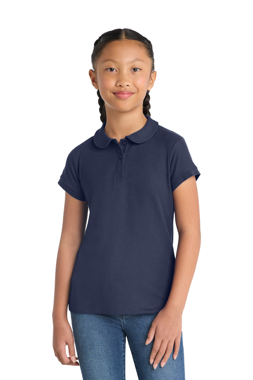 Port Authority Girls Silk Touch Peter Pan Collar Polo. YG503 - Navy - front