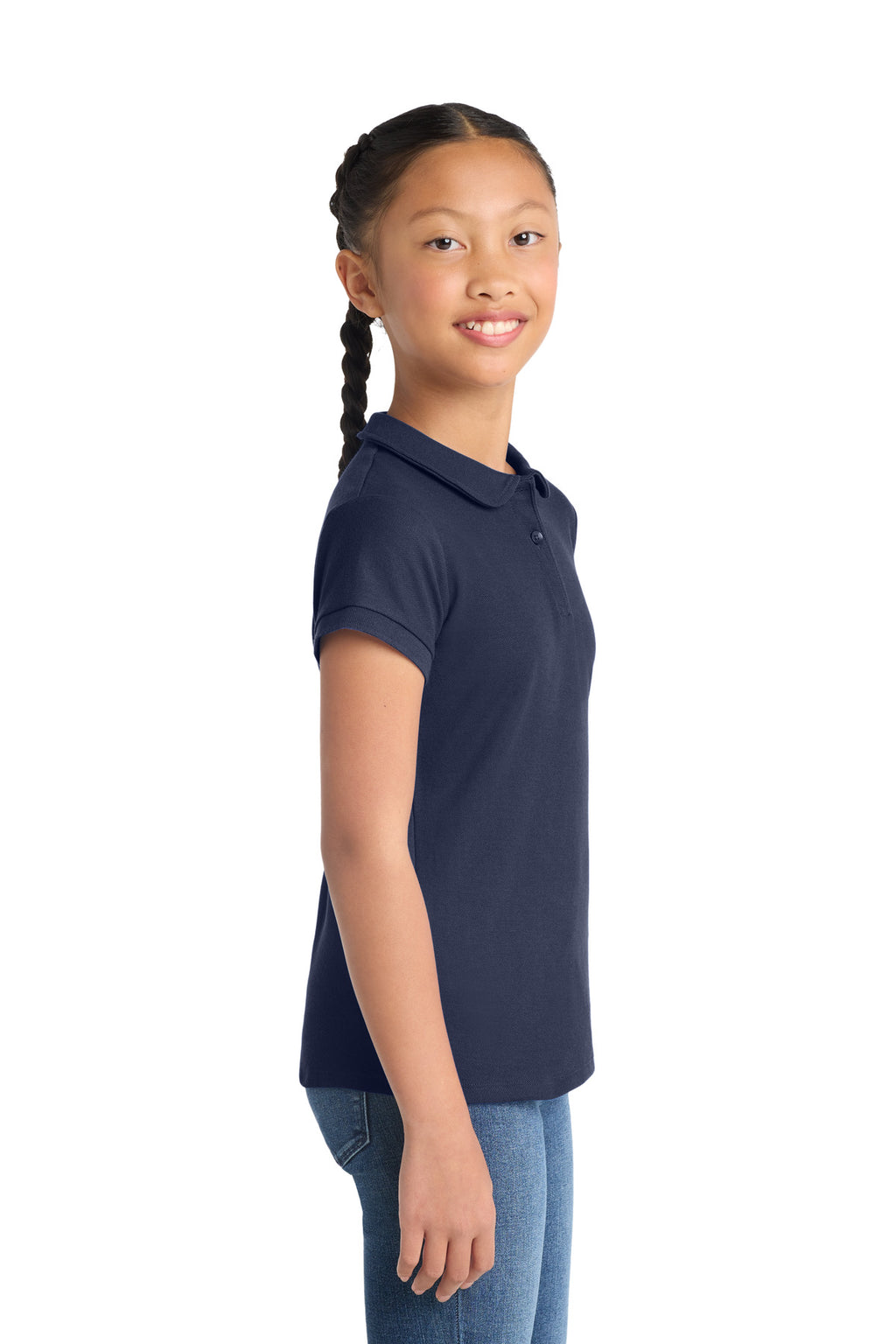 Port Authority Girls Silk Touch Peter Pan Collar Polo. YG503 - Navy - side