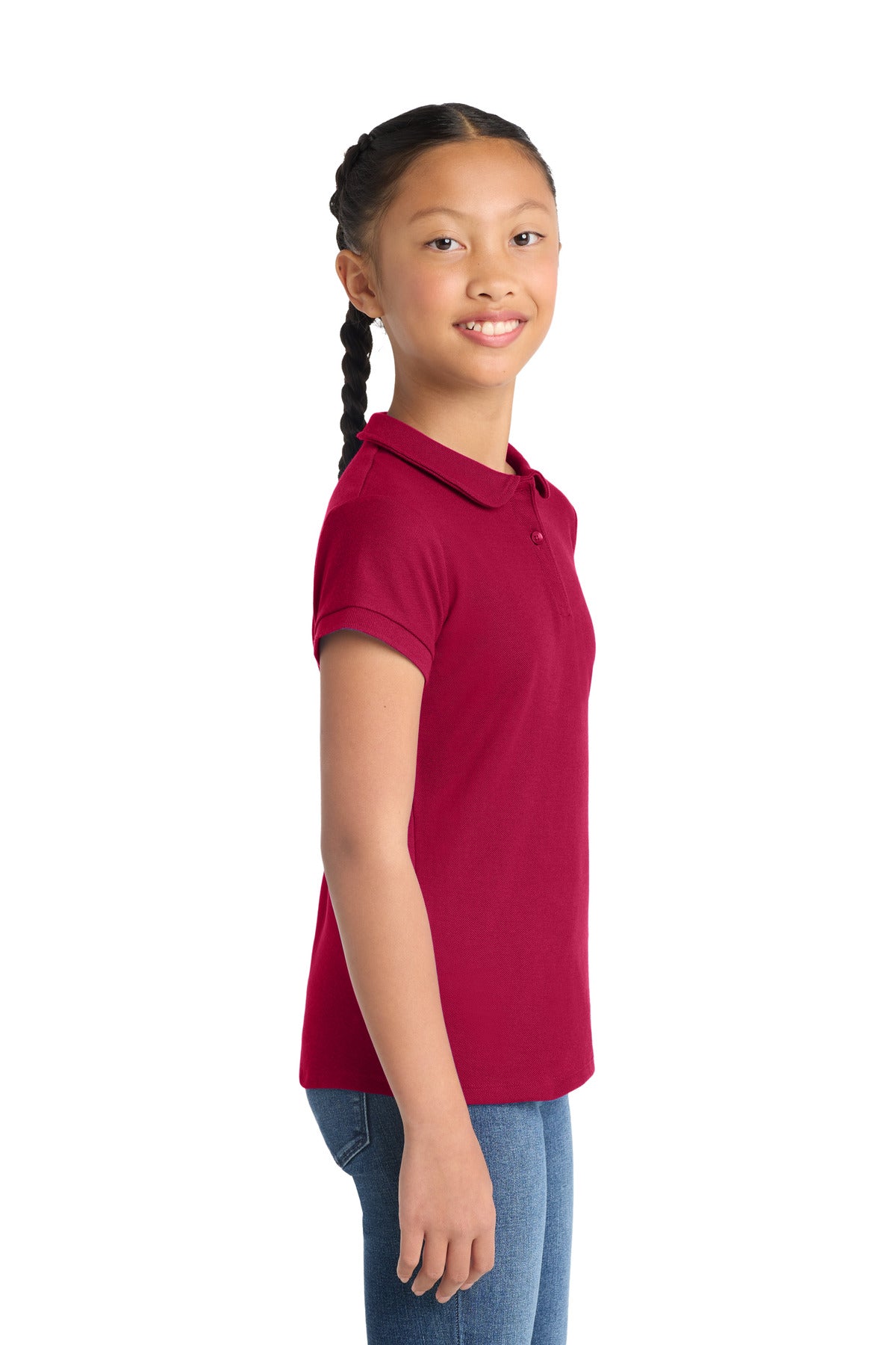Port Authority Girls Silk Touch Peter Pan Collar Polo. YG503 - Red - side