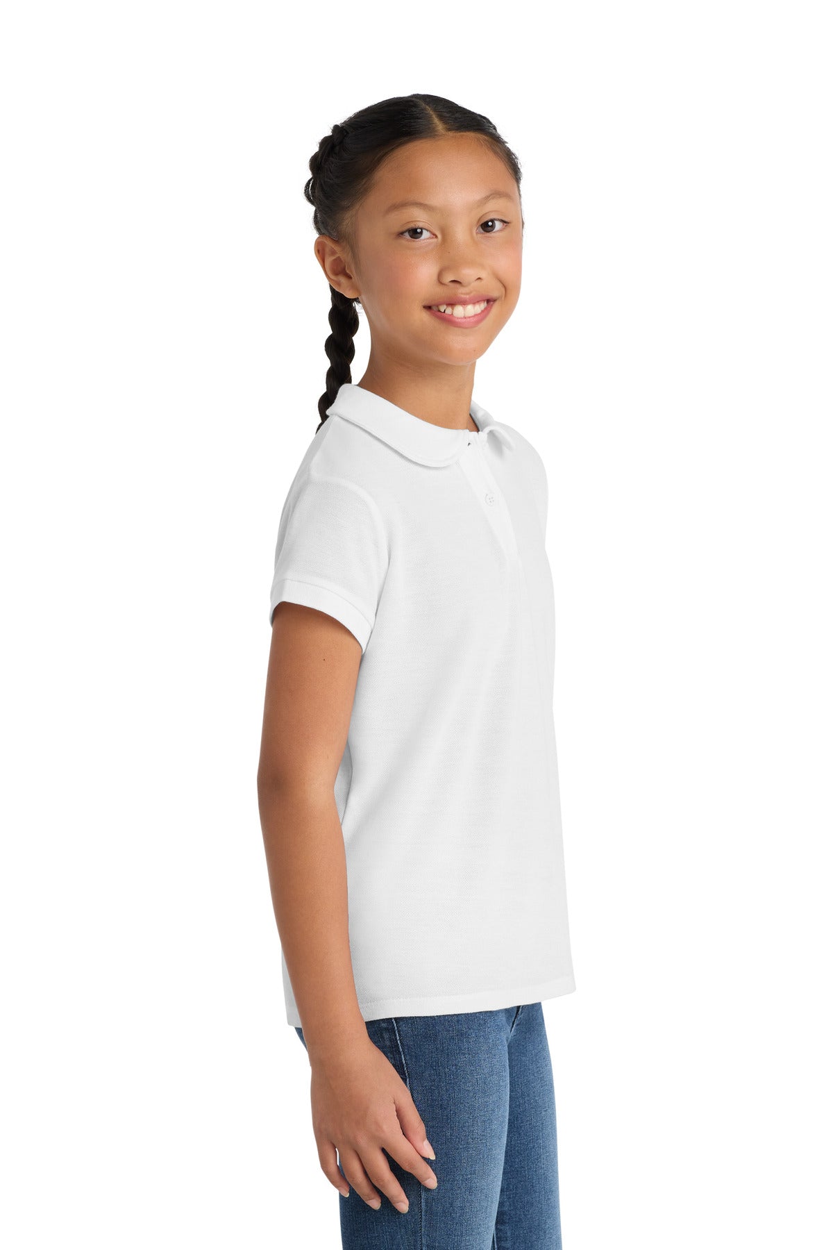 Port Authority Girls Silk Touch Peter Pan Collar Polo. YG503 - White - side