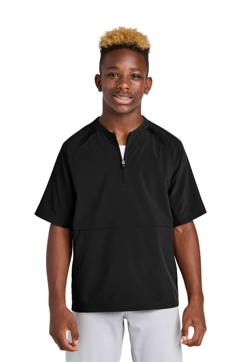 Sport-Tek Youth Repeat 1/2-Zip Short Sleeve Jacket YJST489 - Black - front