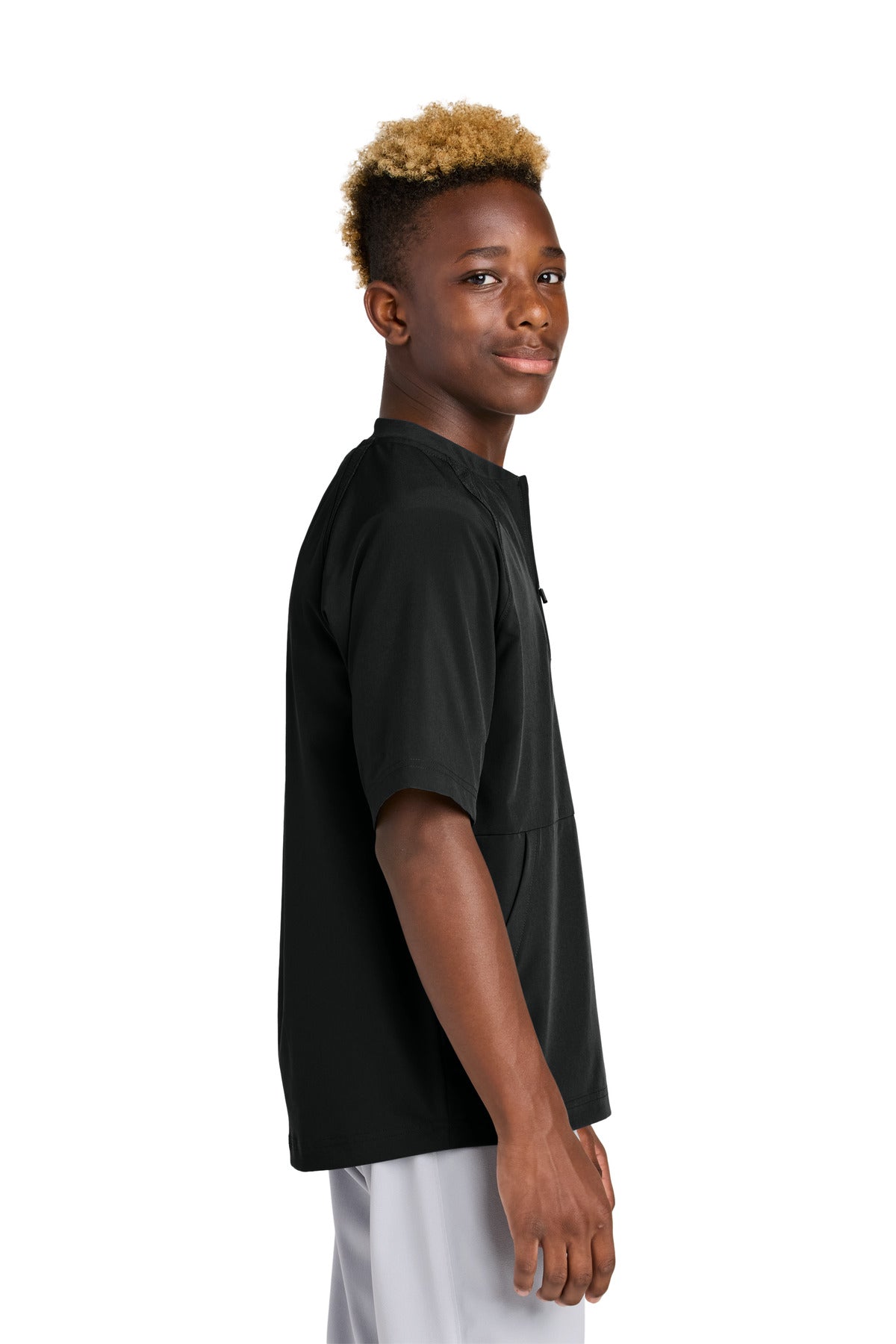 Sport-Tek Youth Repeat 1/2-Zip Short Sleeve Jacket YJST489 - Black - side