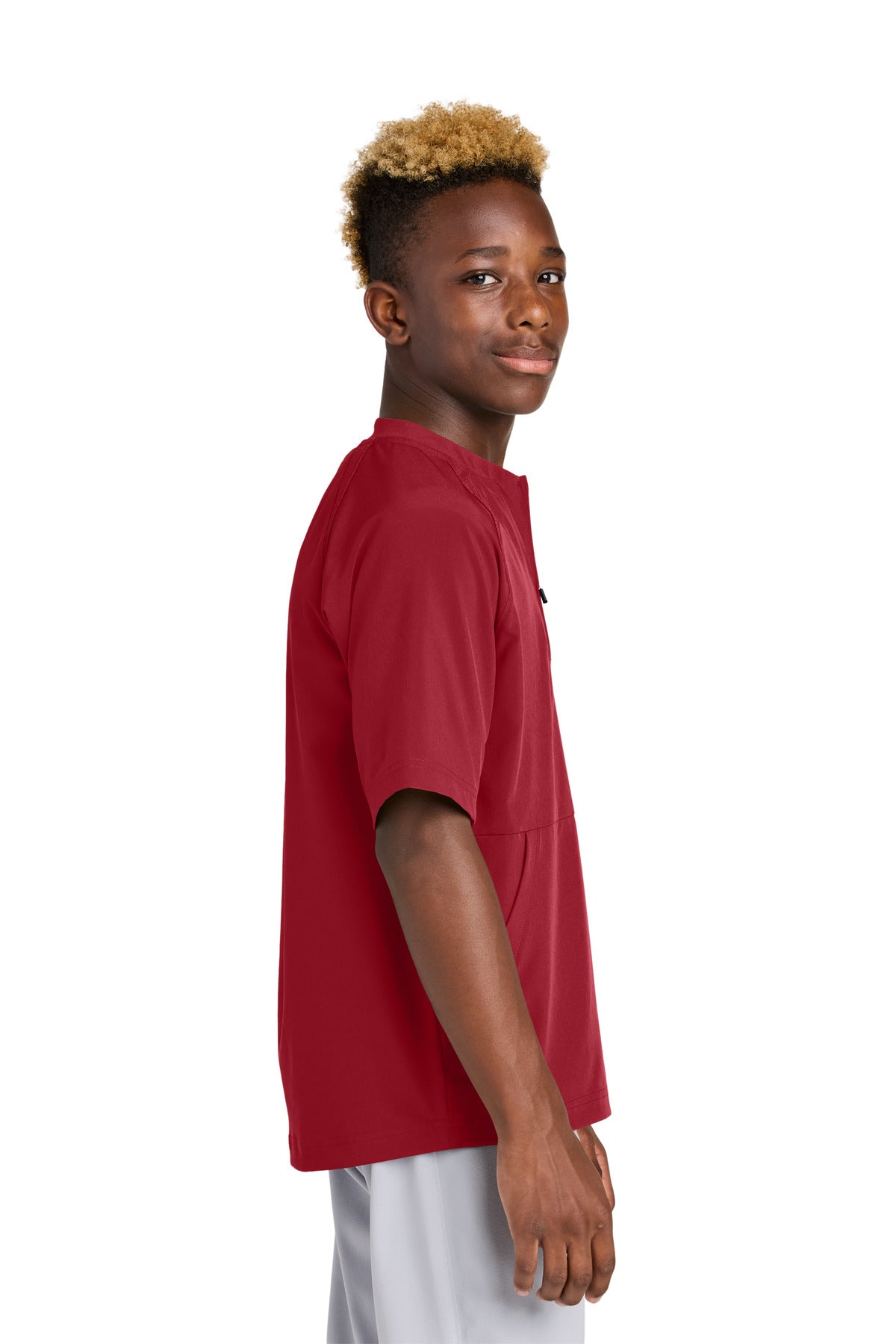 Sport-Tek Youth Repeat 1/2-Zip Short Sleeve Jacket YJST489 - Deep Red - side
