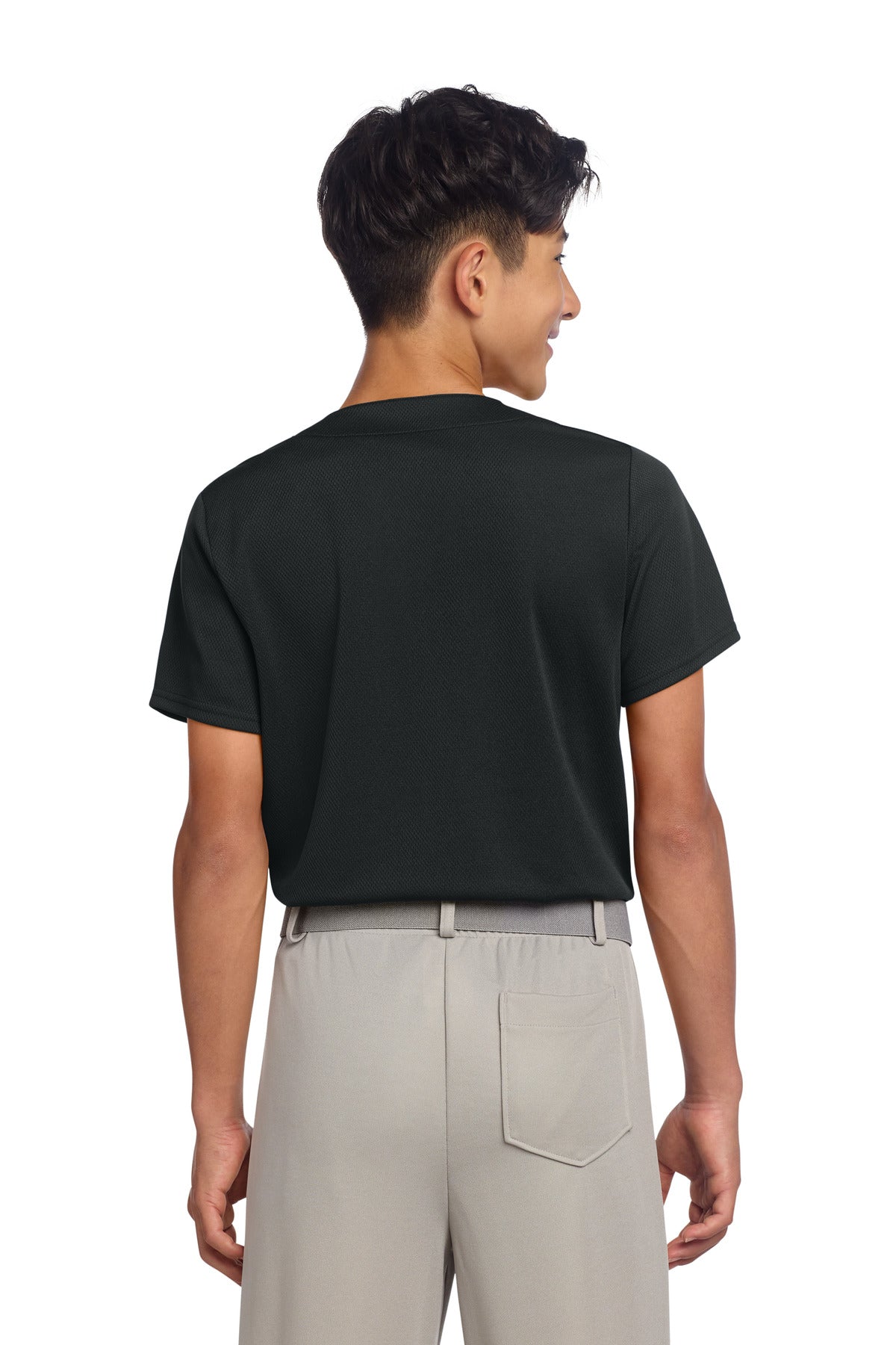 Sport-Tek Youth PosiCharge Tough Mesh Full-Button Jersey YST220 - Black - back
