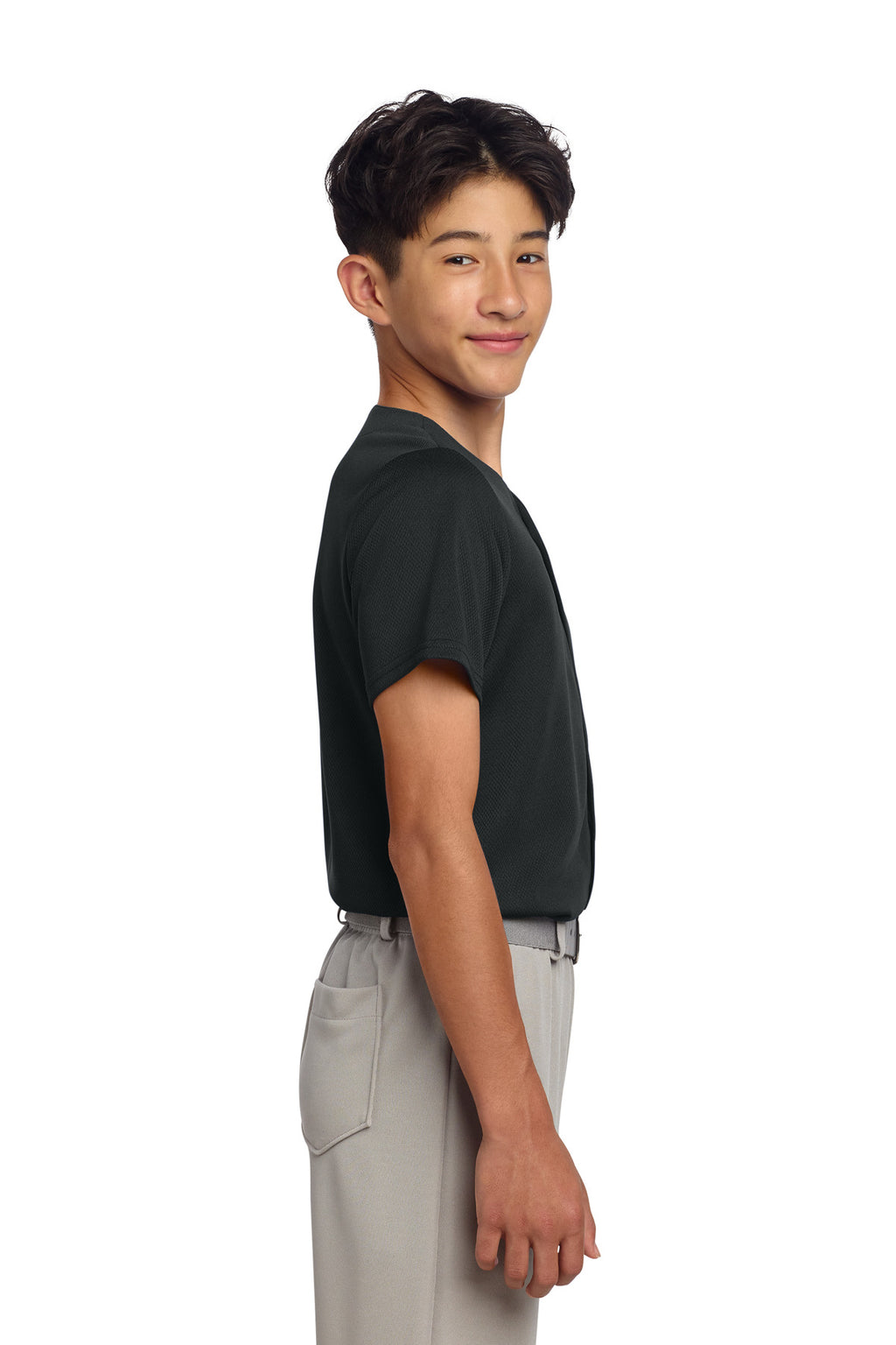 Sport-Tek Youth PosiCharge Tough Mesh Full-Button Jersey YST220 - Black - side