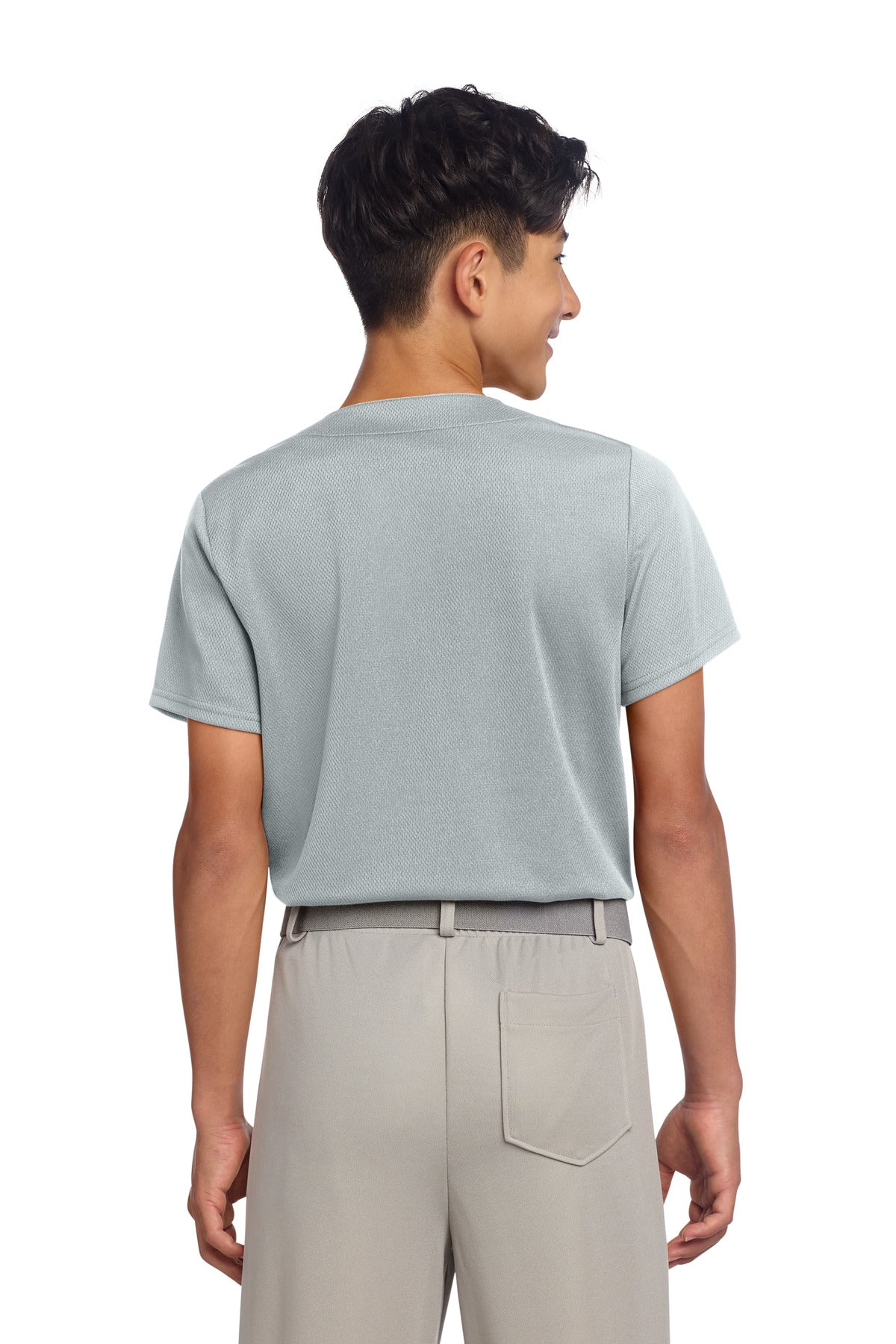 Sport-Tek Youth PosiCharge Tough Mesh Full-Button Jersey YST220 - Silver - back
