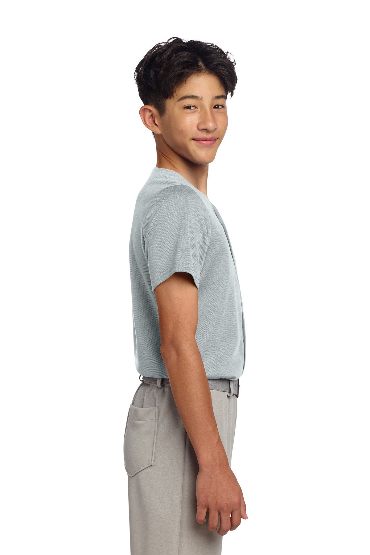 Sport-Tek Youth PosiCharge Tough Mesh Full-Button Jersey YST220 - Silver - side