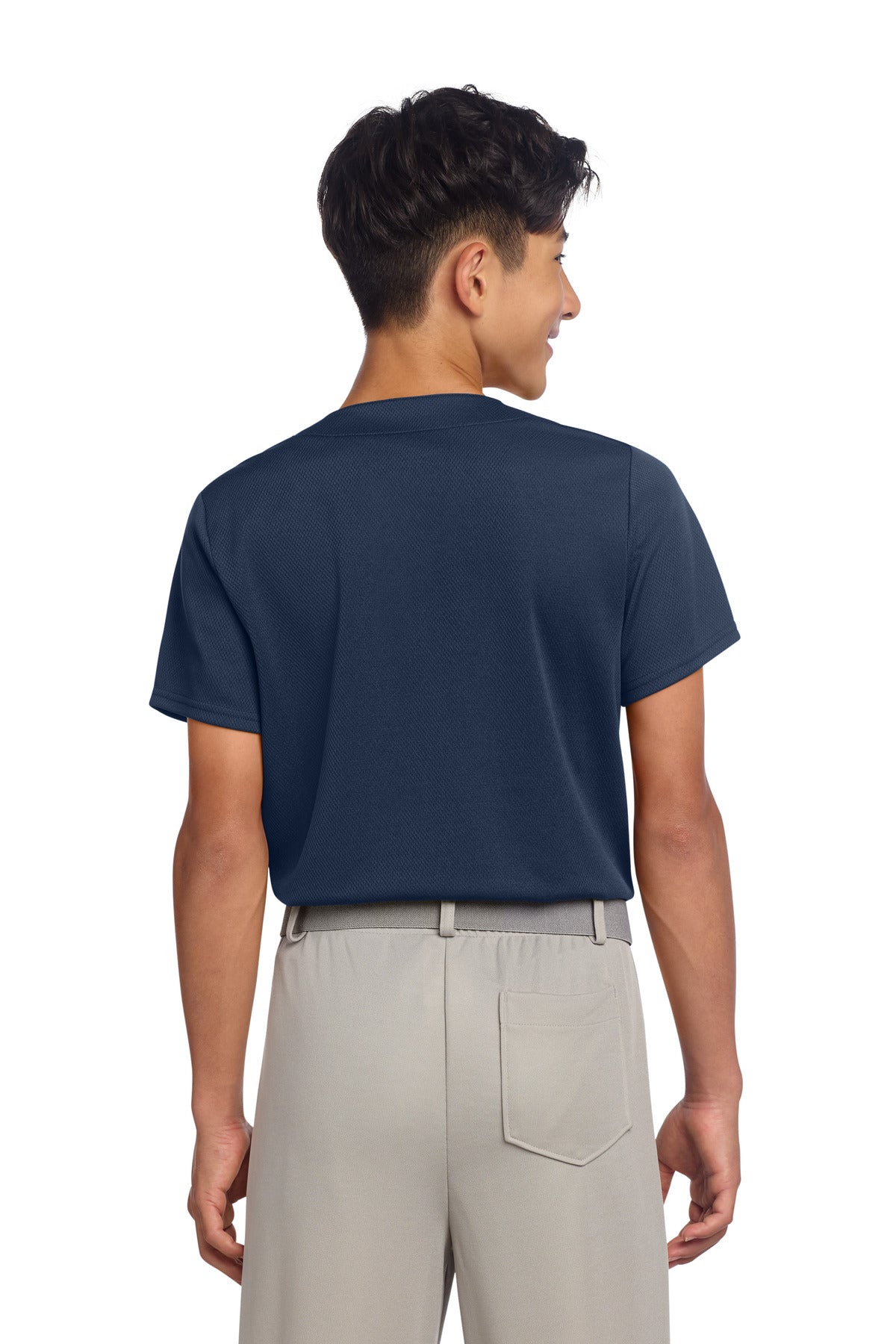 Sport-Tek Youth PosiCharge Tough Mesh Full-Button Jersey YST220 - True Navy - back