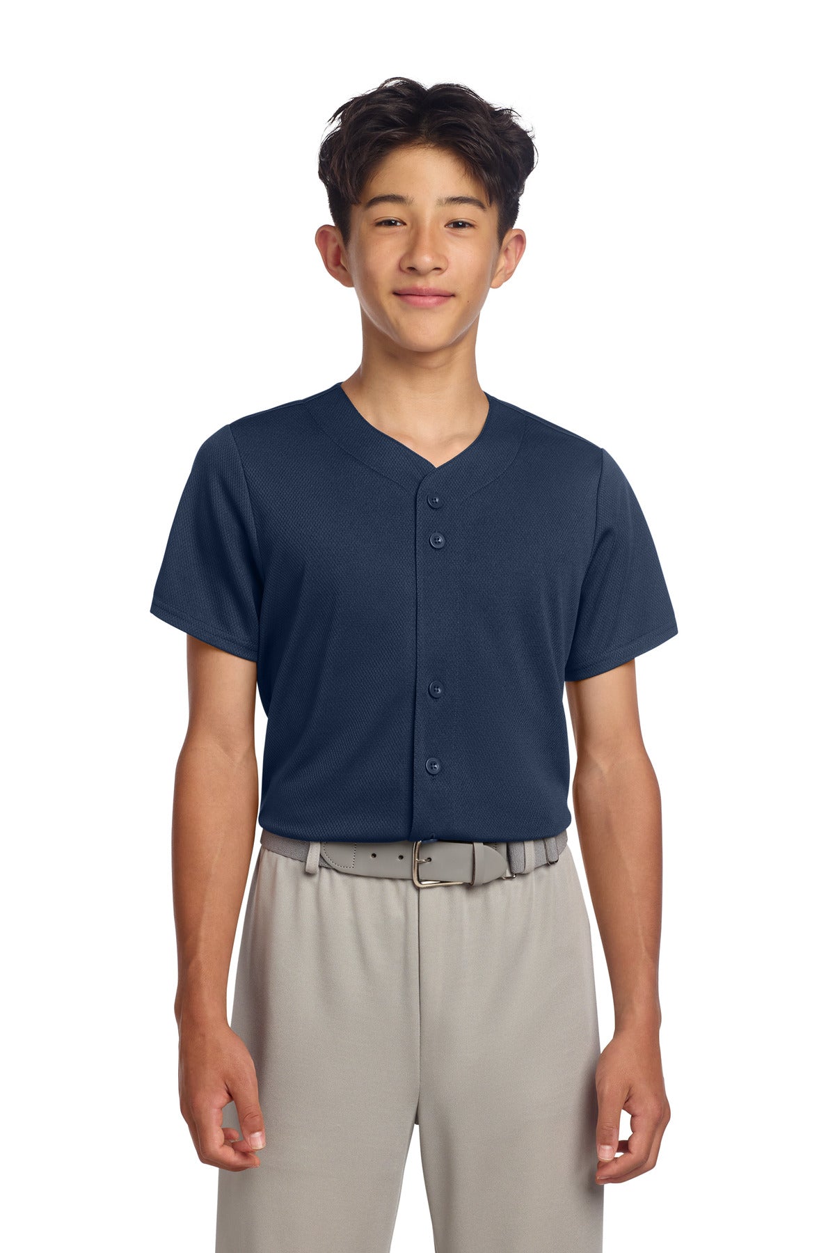 Sport-Tek Youth PosiCharge Tough Mesh Full-Button Jersey YST220 - True Navy - front
