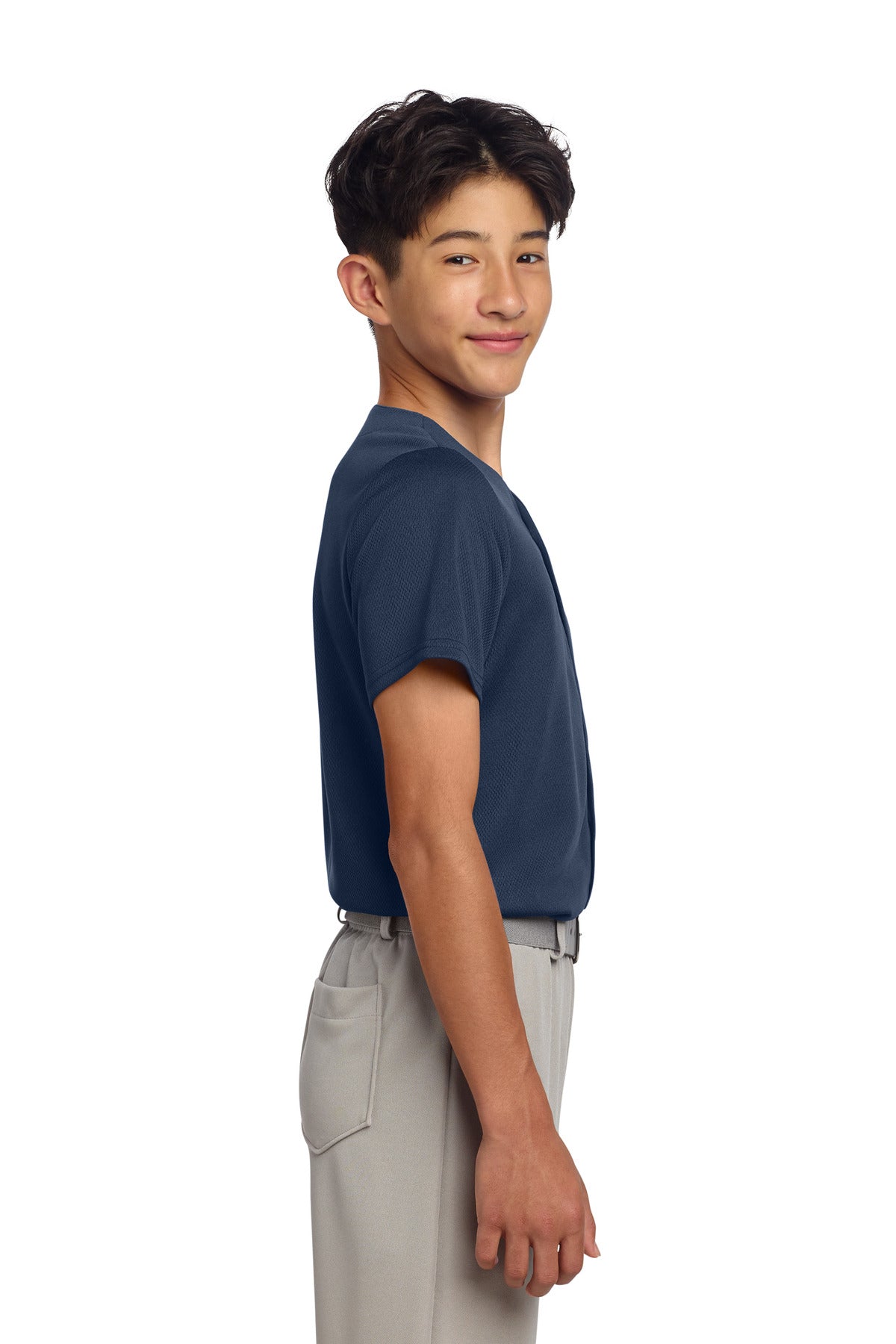 Sport-Tek Youth PosiCharge Tough Mesh Full-Button Jersey YST220 - True Navy - side