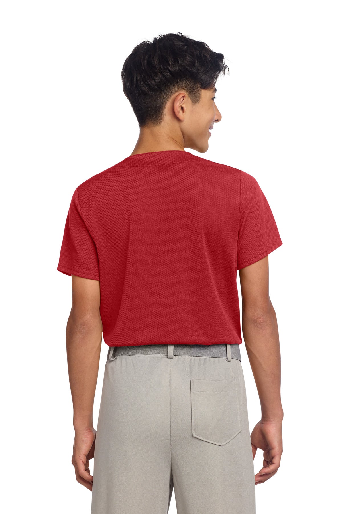 Sport-Tek Youth PosiCharge Tough Mesh Full-Button Jersey YST220 - True Red - back