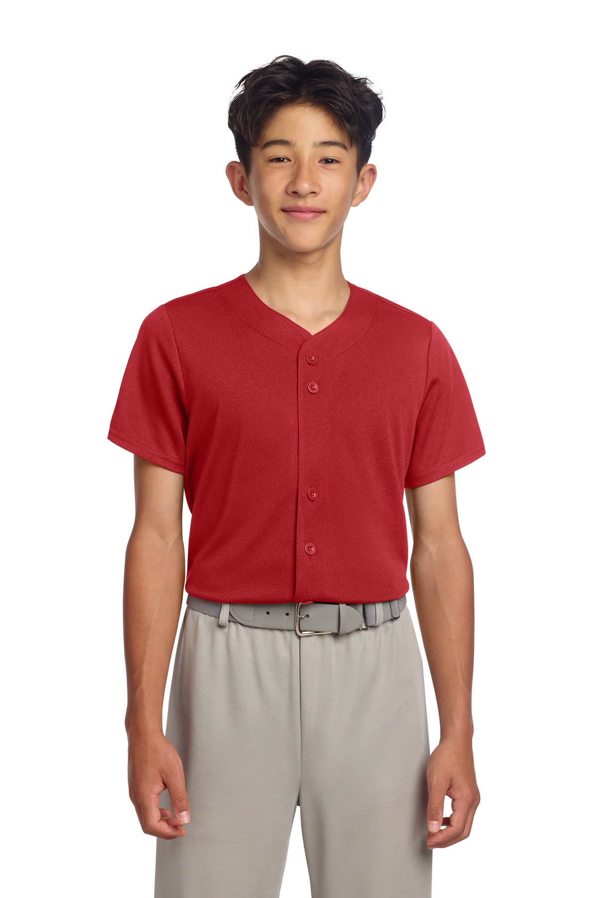 Sport-Tek Youth PosiCharge Tough Mesh Full-Button Jersey YST220 - True Red - front
