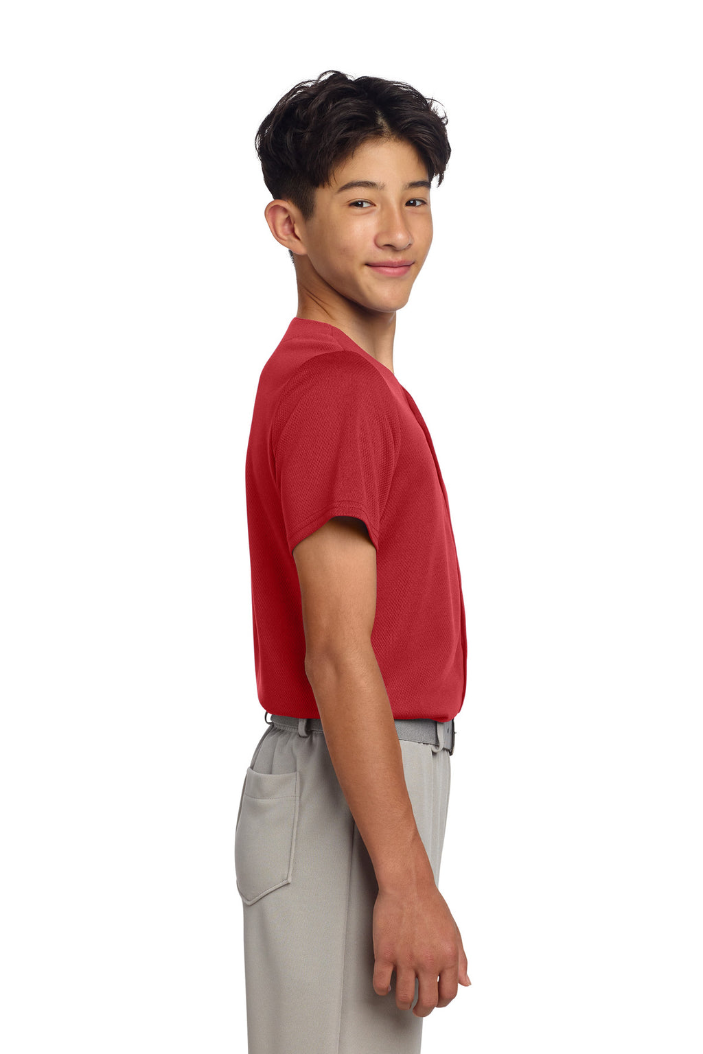 Sport-Tek Youth PosiCharge Tough Mesh Full-Button Jersey YST220 - True Red - side