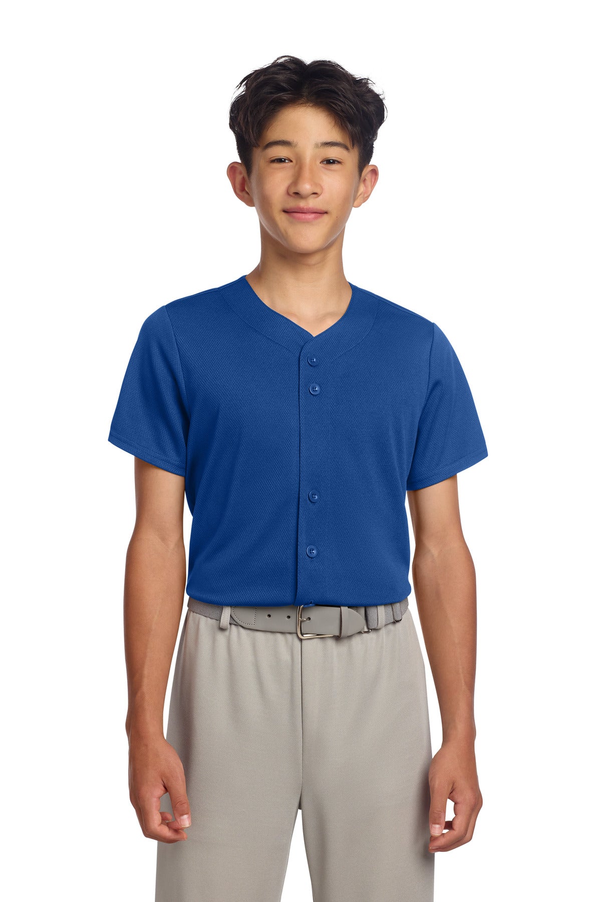 Sport-Tek Youth PosiCharge Tough Mesh Full-Button Jersey YST220 - True Royal - front