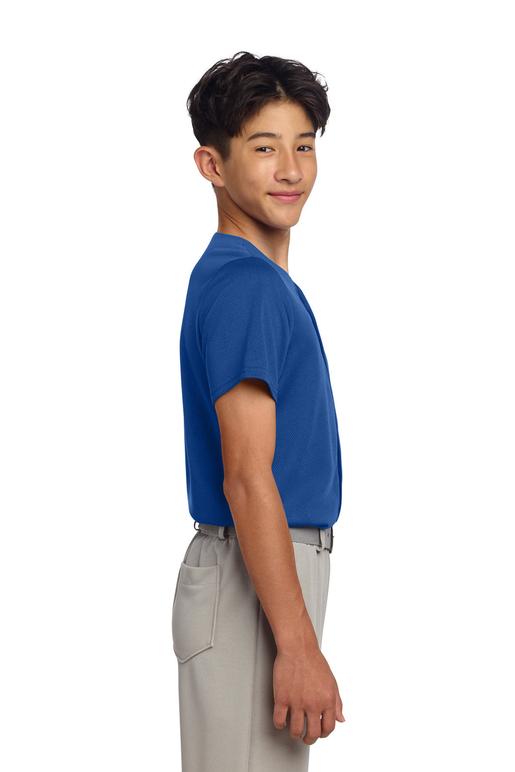 Sport-Tek Youth PosiCharge Tough Mesh Full-Button Jersey YST220 - True Royal - side
