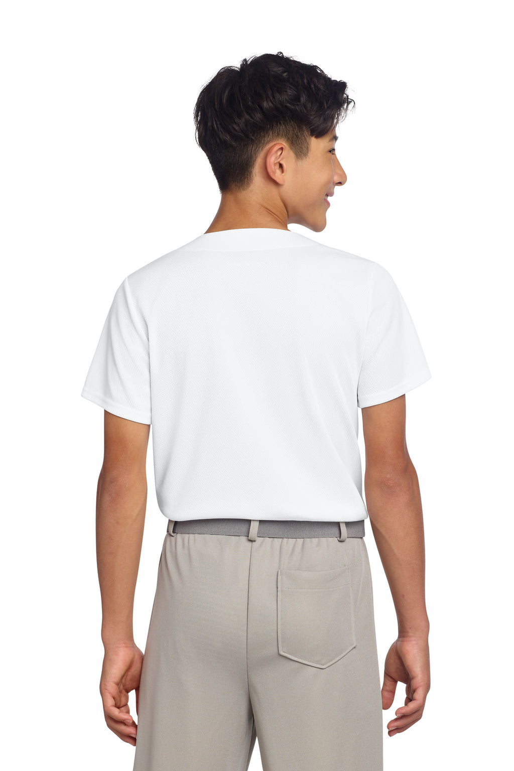 Sport-Tek Youth PosiCharge Tough Mesh Full-Button Jersey YST220 - White - back
