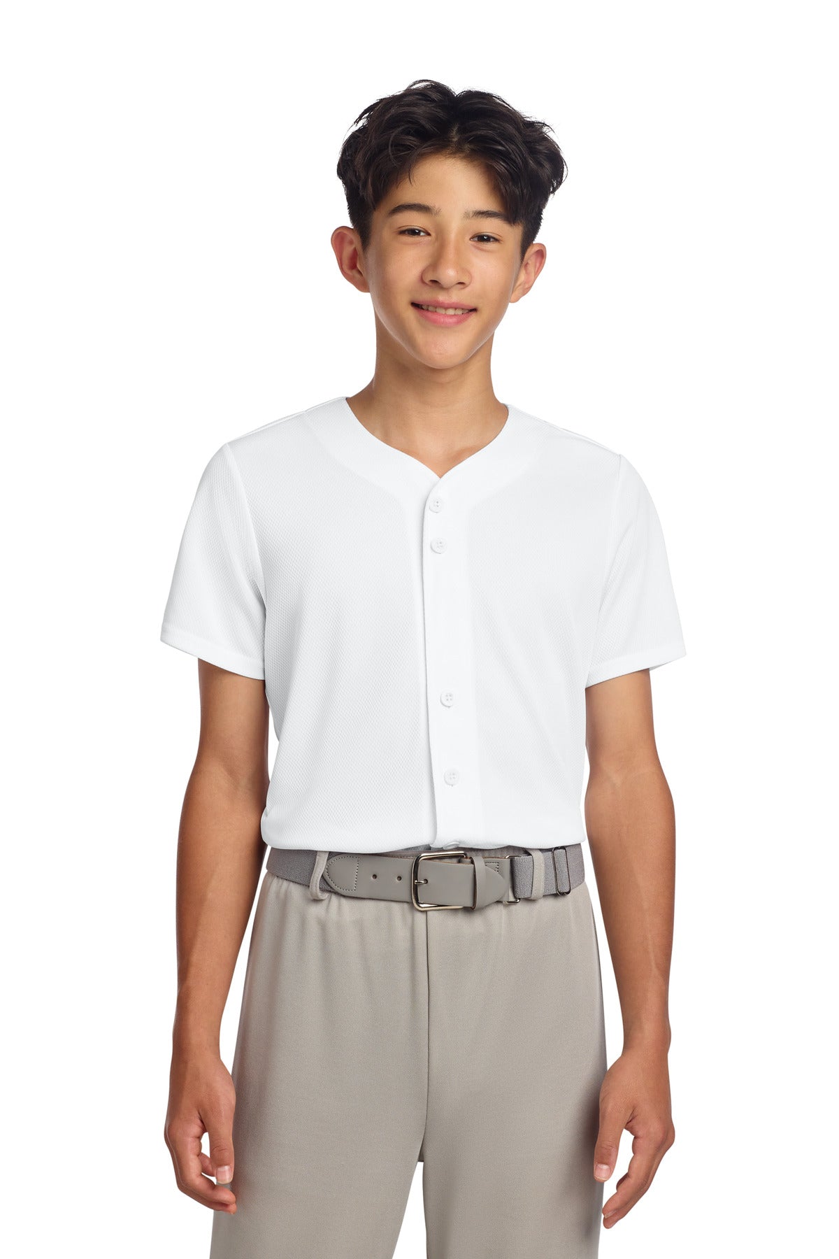 Sport-Tek Youth PosiCharge Tough Mesh Full-Button Jersey YST220 - White - front