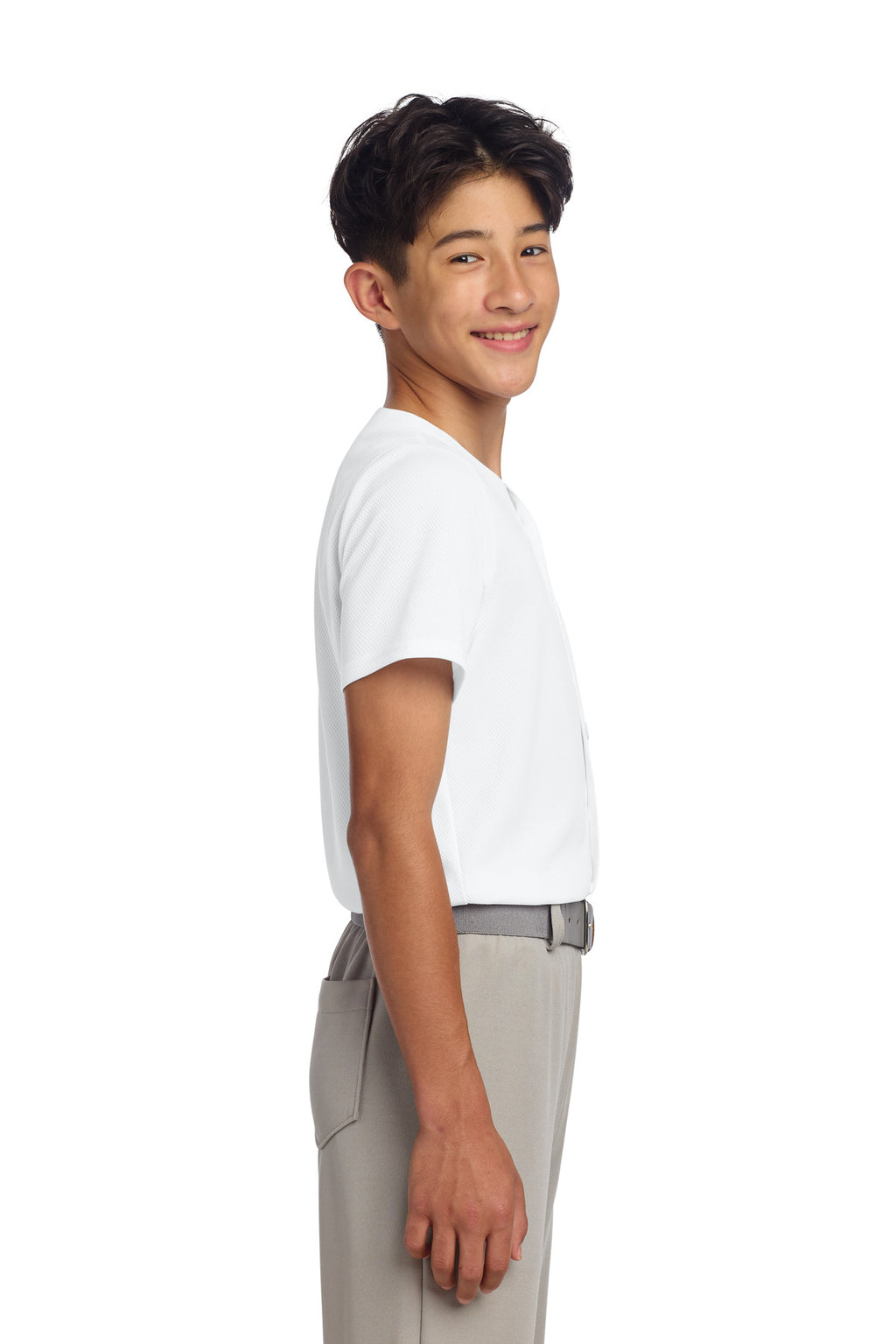 Sport-Tek Youth PosiCharge Tough Mesh Full-Button Jersey YST220 - White - side