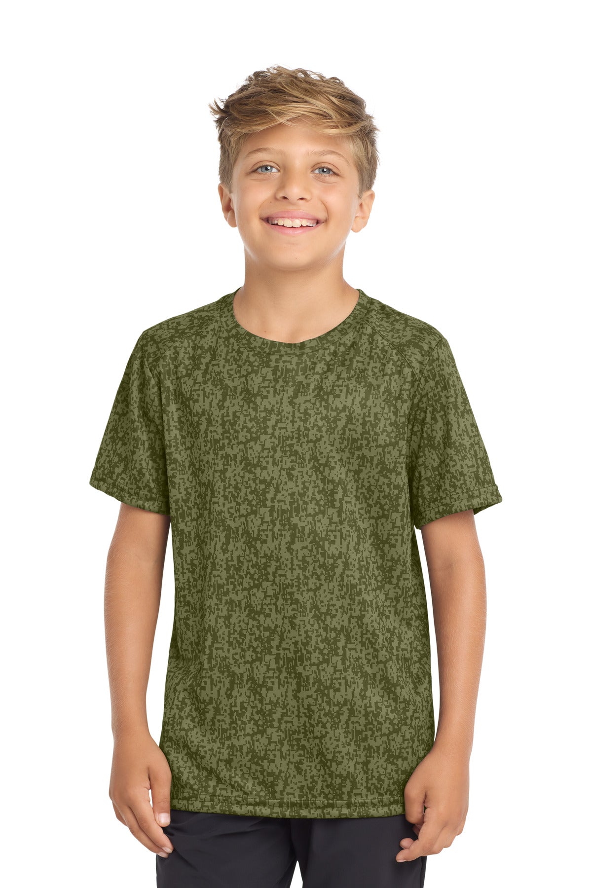 Sport-Tek Youth Digi Camo Tee. YST460 - Olive Drab Green - front