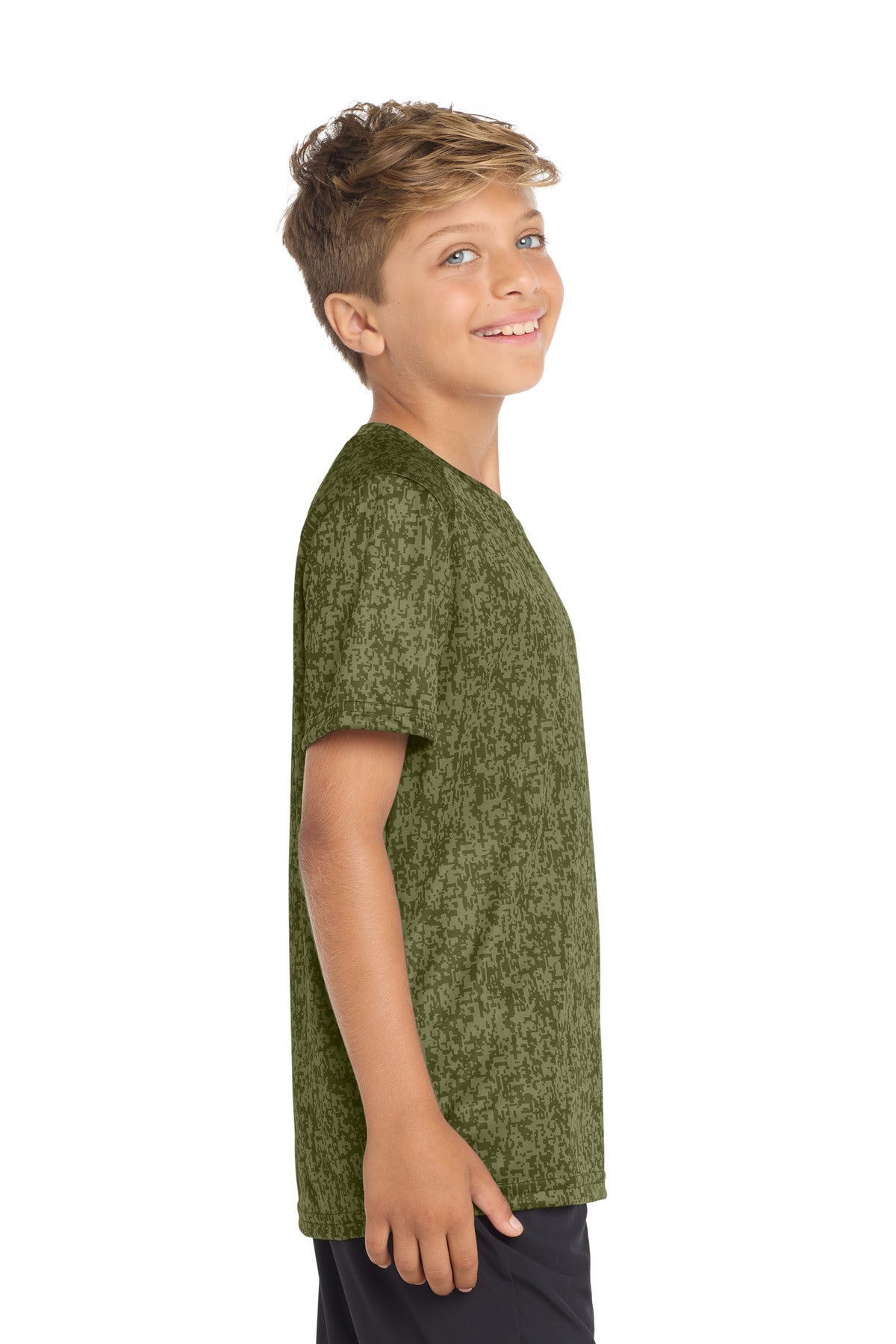 Sport-Tek Youth Digi Camo Tee. YST460 - Olive Drab Green - side