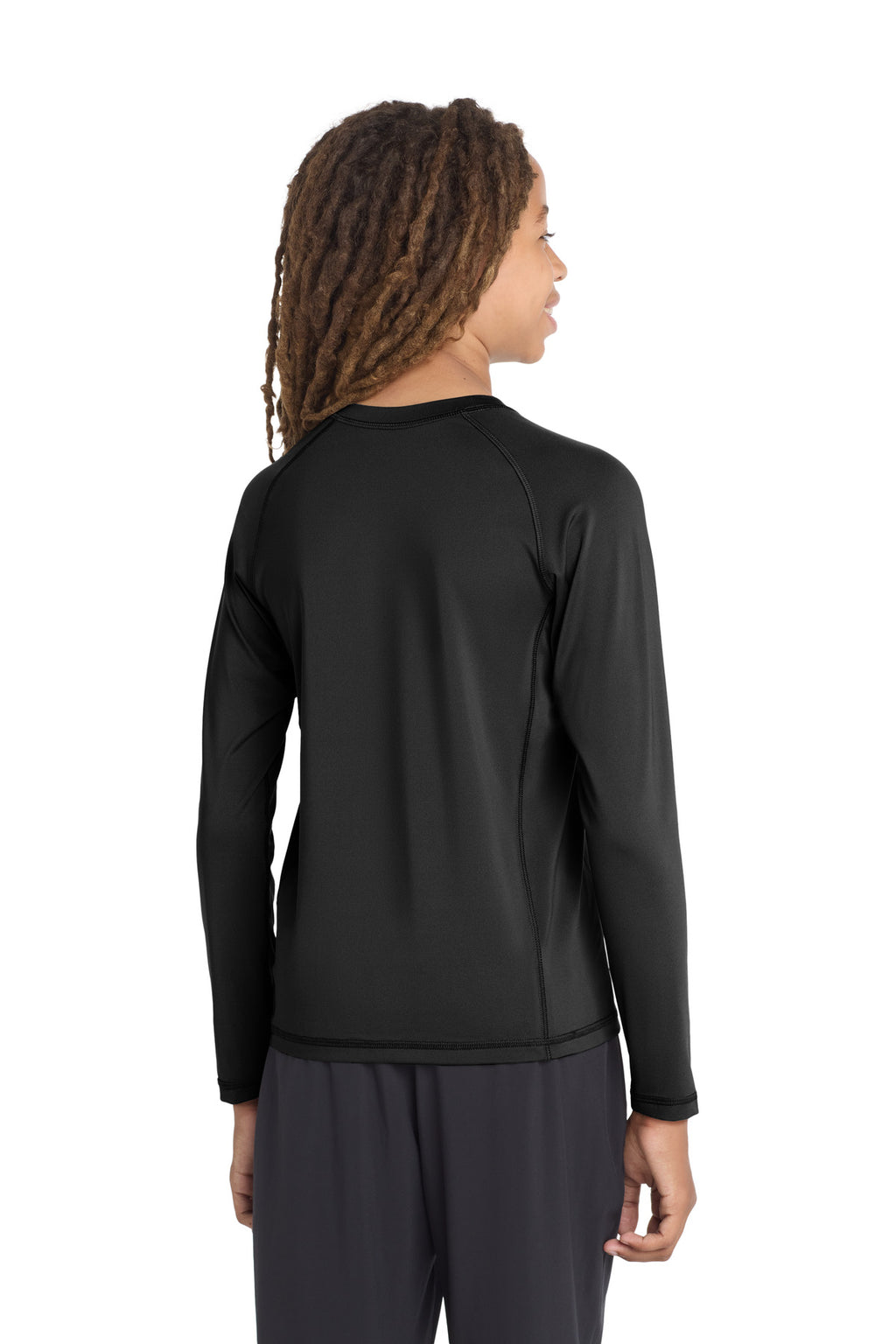 Sport-Tek Youth Long Sleeve Rashguard Tee. YST470LS - Black - back