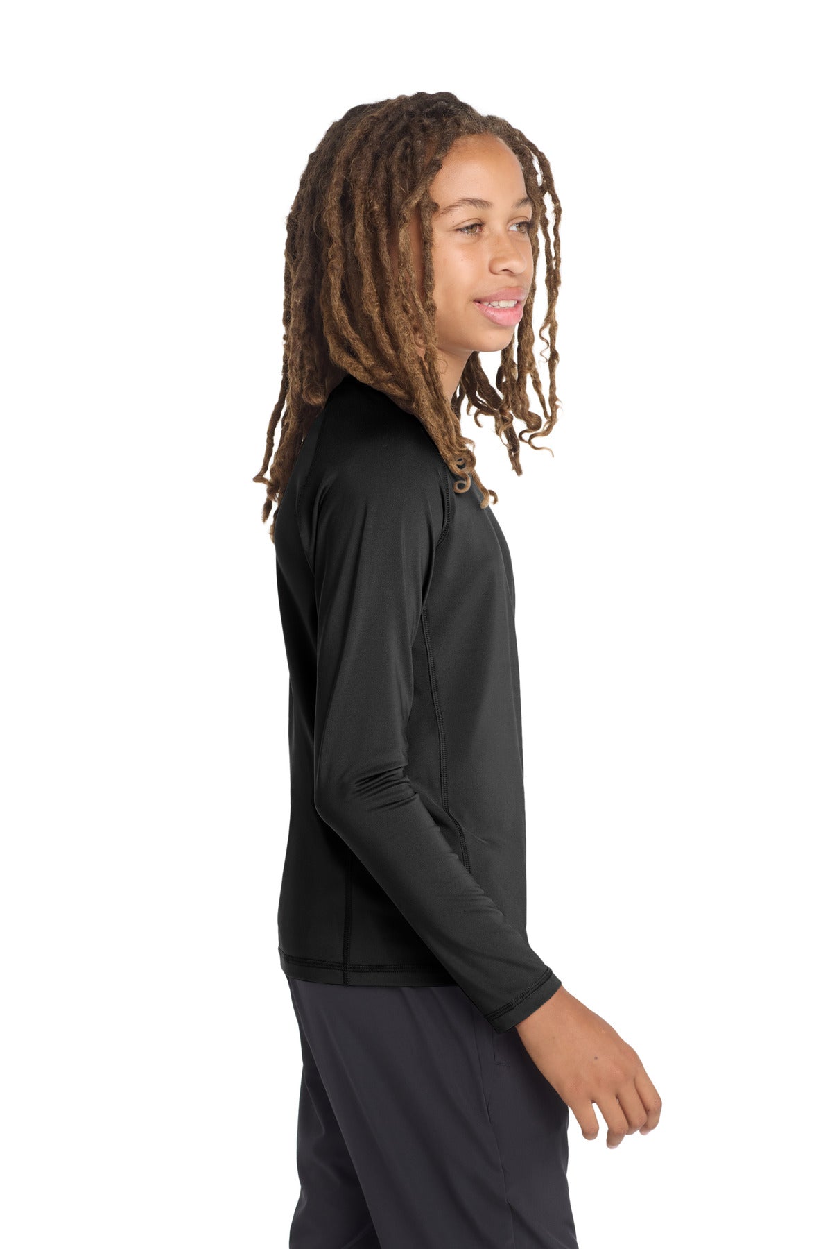 Sport-Tek Youth Long Sleeve Rashguard Tee. YST470LS - Black - side