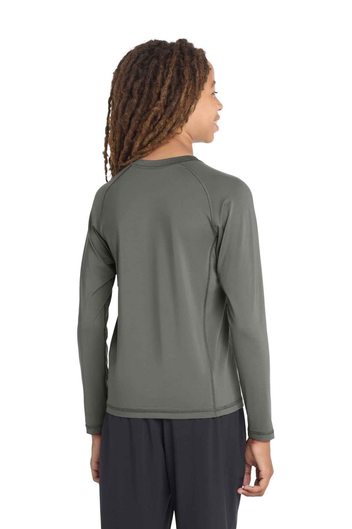Sport-Tek Youth Long Sleeve Rashguard Tee. YST470LS - Dark Smoke Grey - back