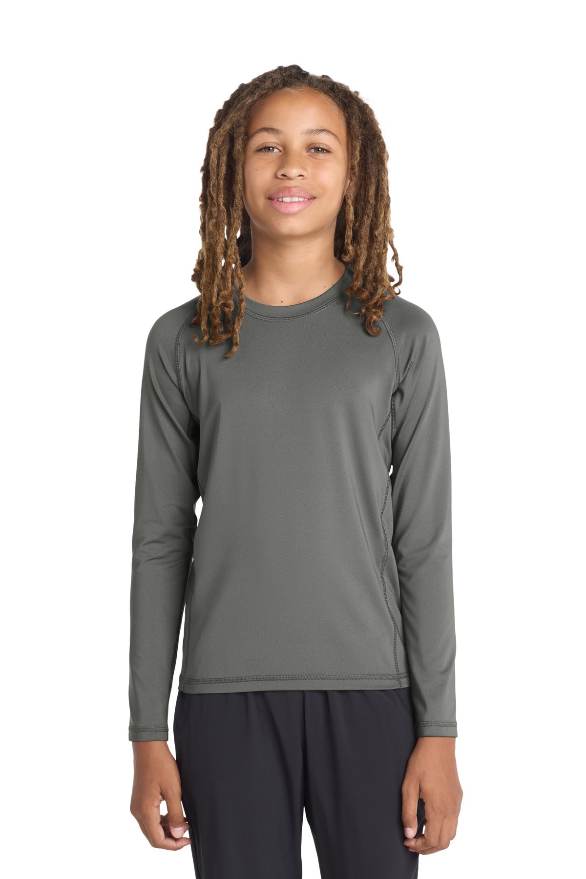 Sport-Tek Youth Long Sleeve Rashguard Tee. YST470LS - Dark Smoke Grey - front