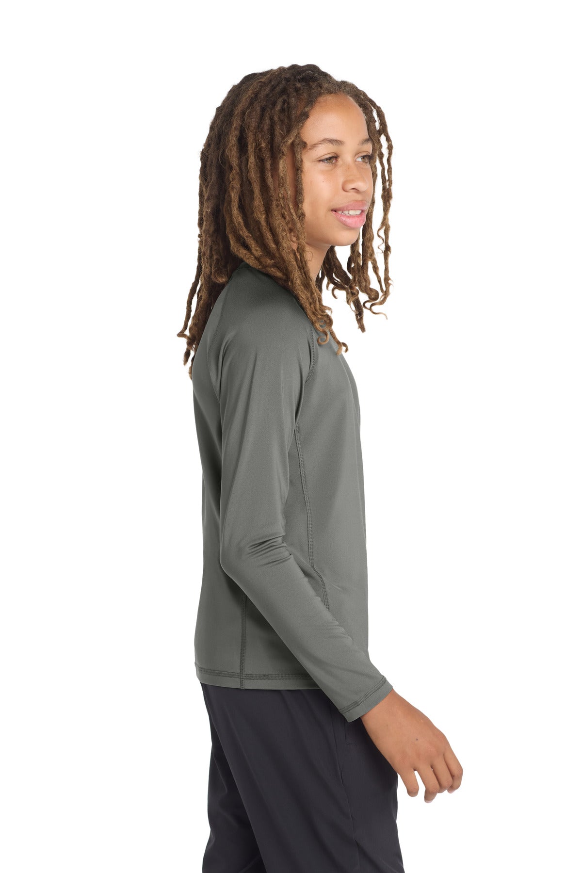 Sport-Tek Youth Long Sleeve Rashguard Tee. YST470LS - Dark Smoke Grey - side