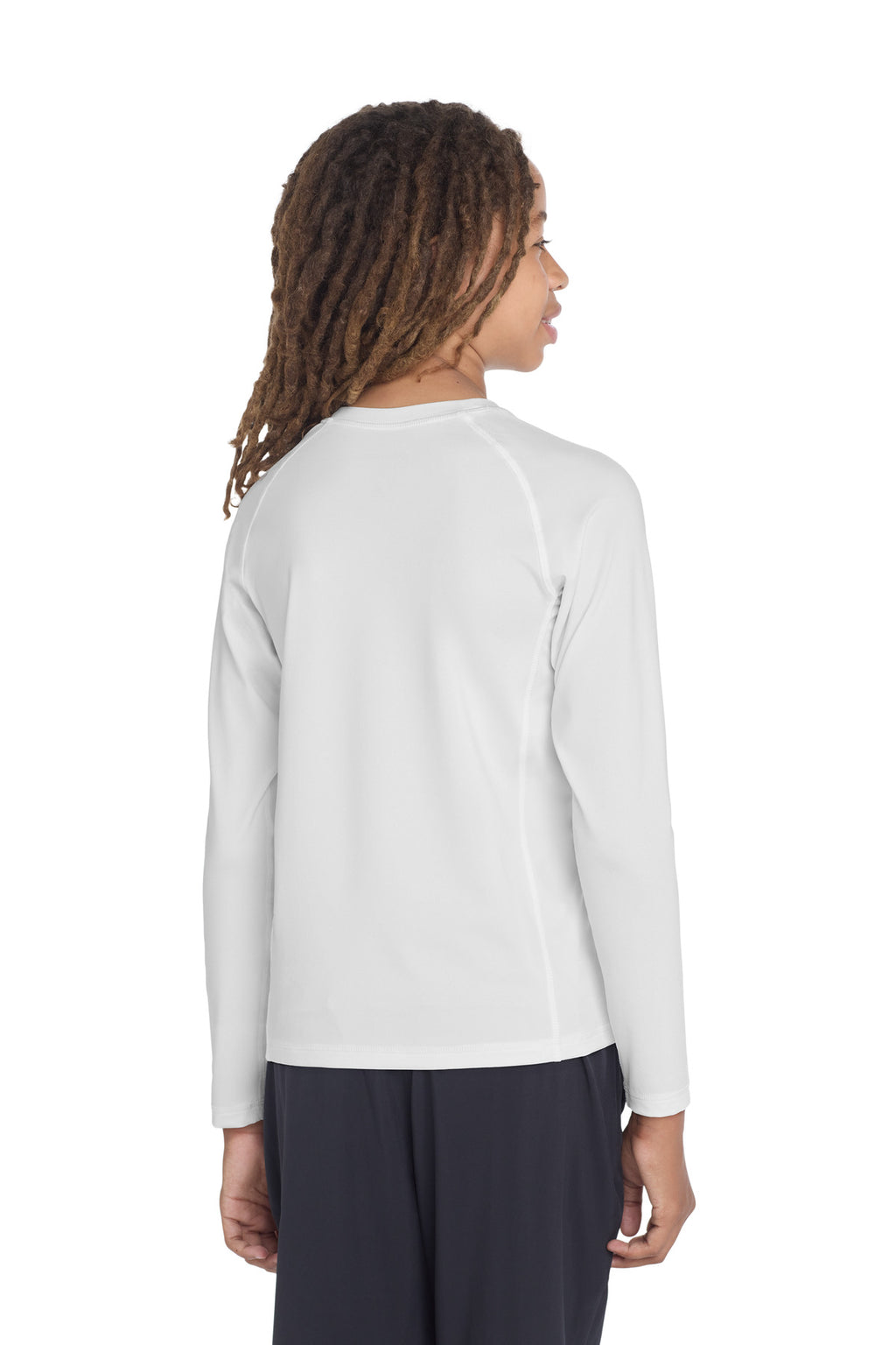 Sport-Tek Youth Long Sleeve Rashguard Tee. YST470LS - White - back