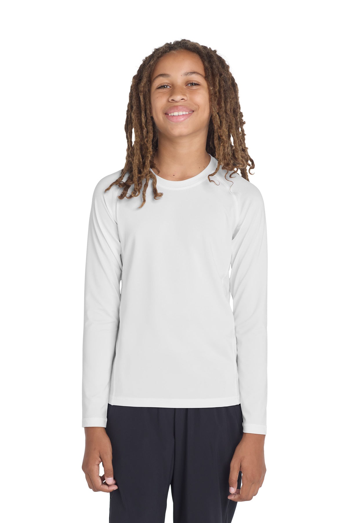 Sport-Tek Youth Long Sleeve Rashguard Tee. YST470LS - White - front