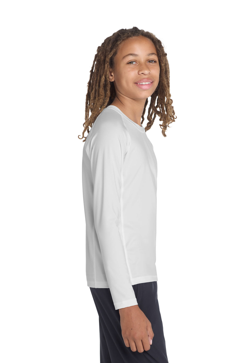 Sport-Tek Youth Long Sleeve Rashguard Tee. YST470LS - White - side