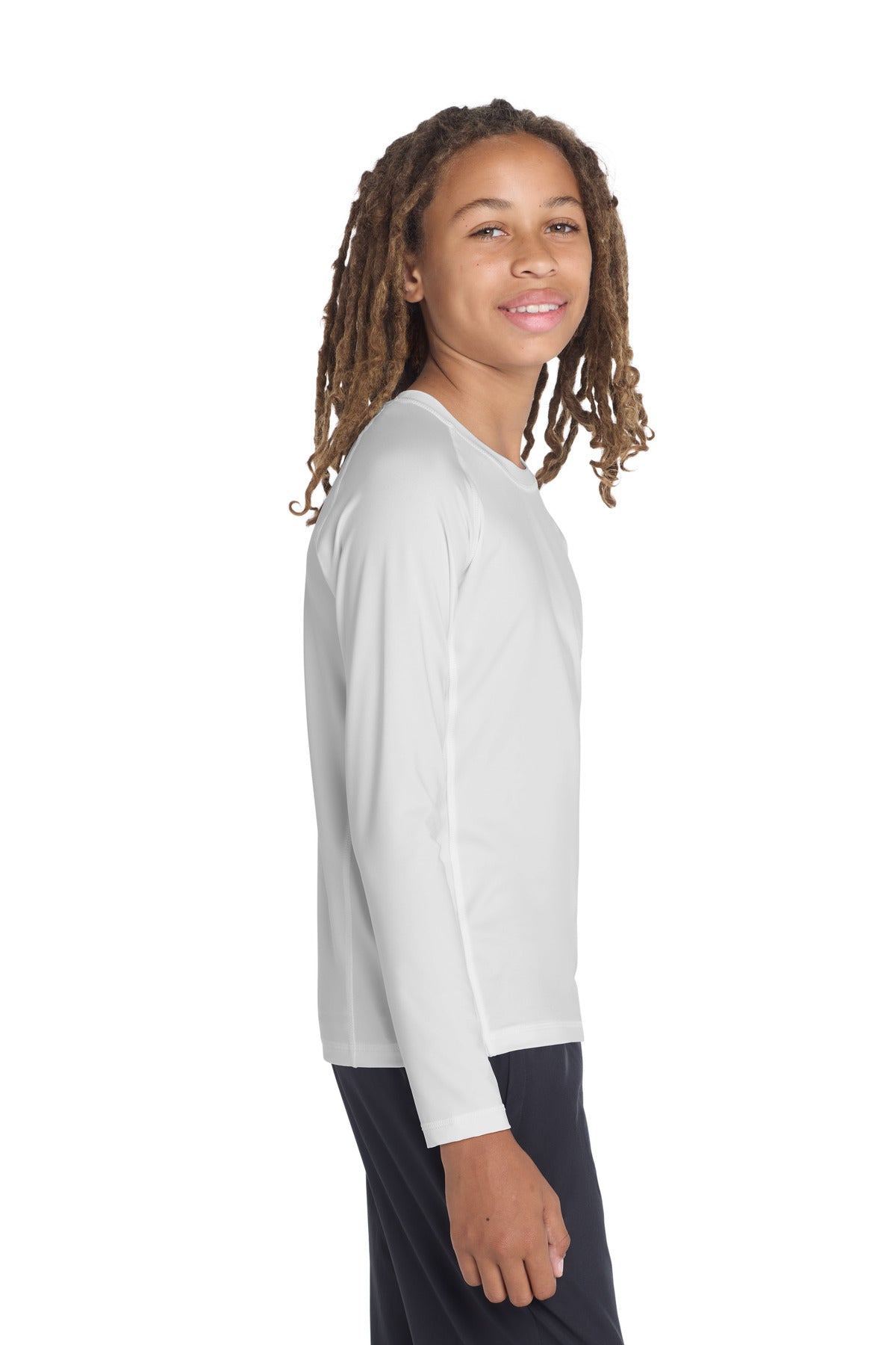 Sport-Tek Youth Long Sleeve Rashguard Tee. YST470LS - White - side