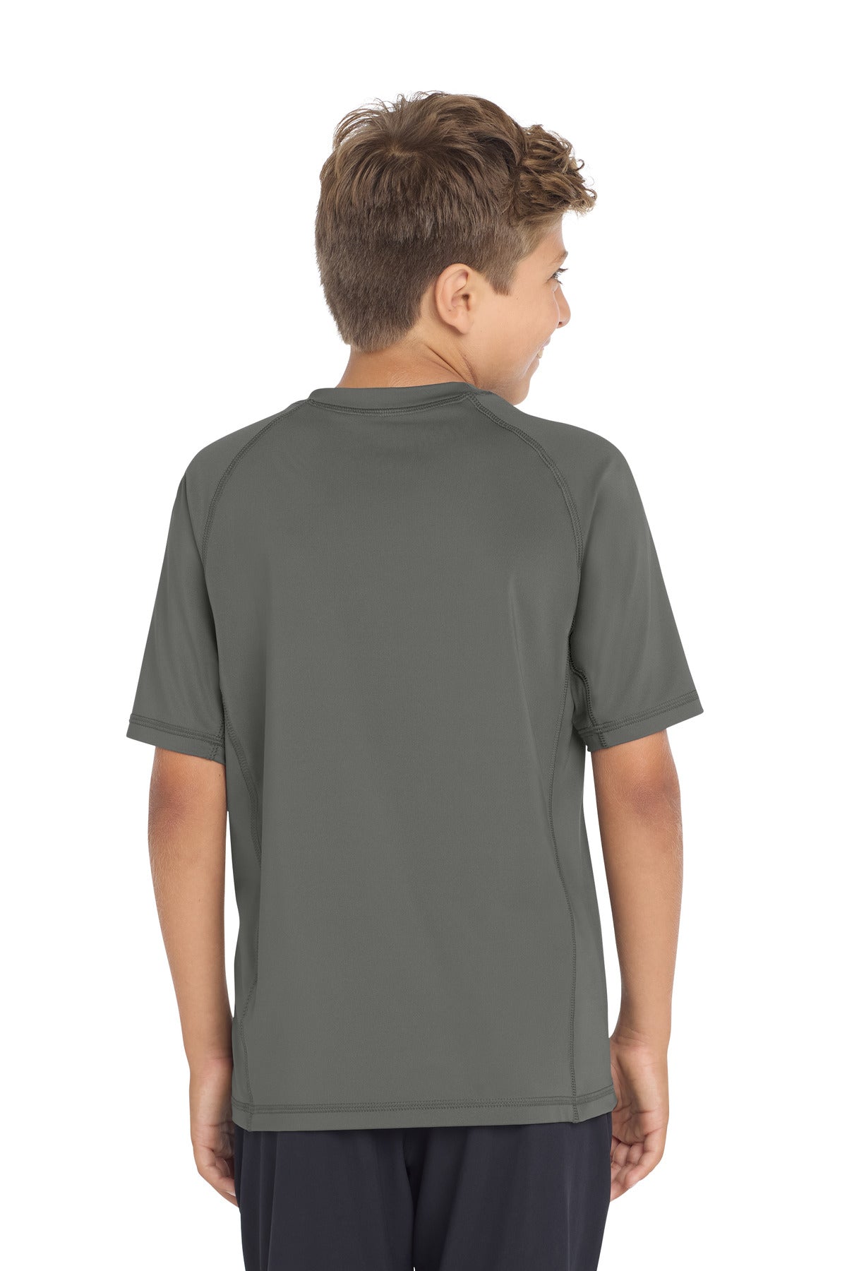 Sport-Tek Youth Rashguard Tee. YST470 - Dark Smoke Grey - back