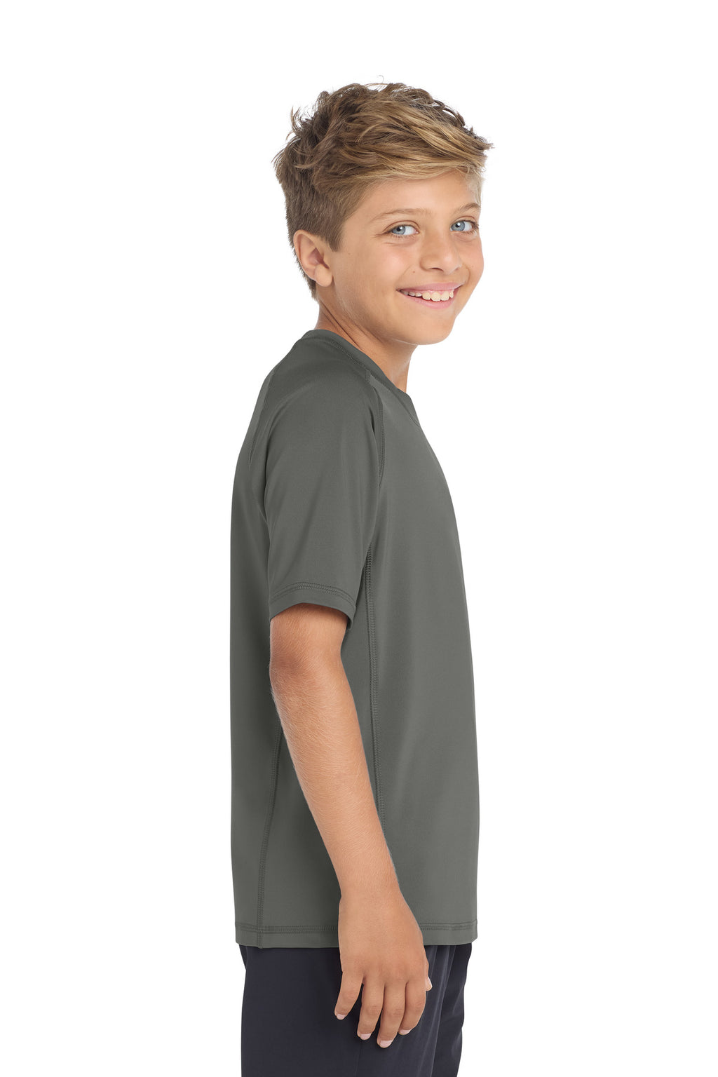 Sport-Tek Youth Rashguard Tee. YST470 - Dark Smoke Grey - side