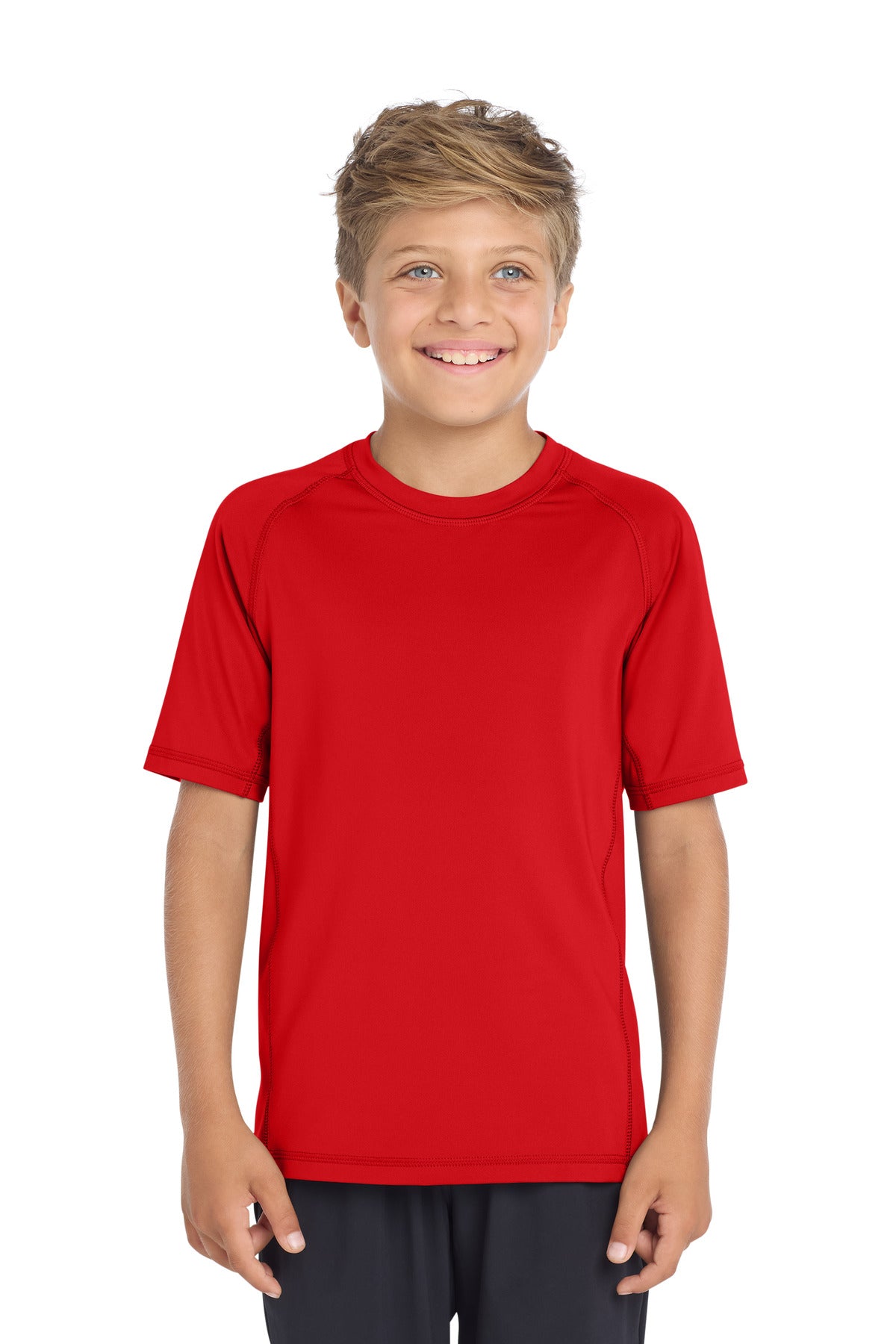 Sport-Tek Youth Rashguard Tee. YST470 - True Red - front