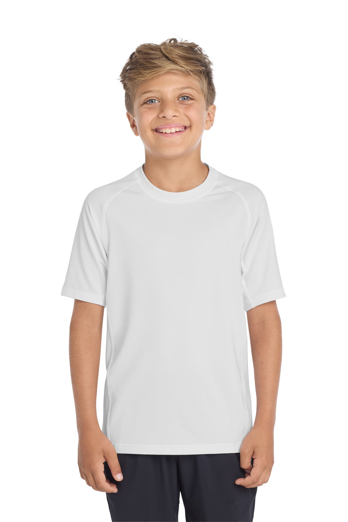 Sport-Tek Youth Rashguard Tee. YST470 - White - front