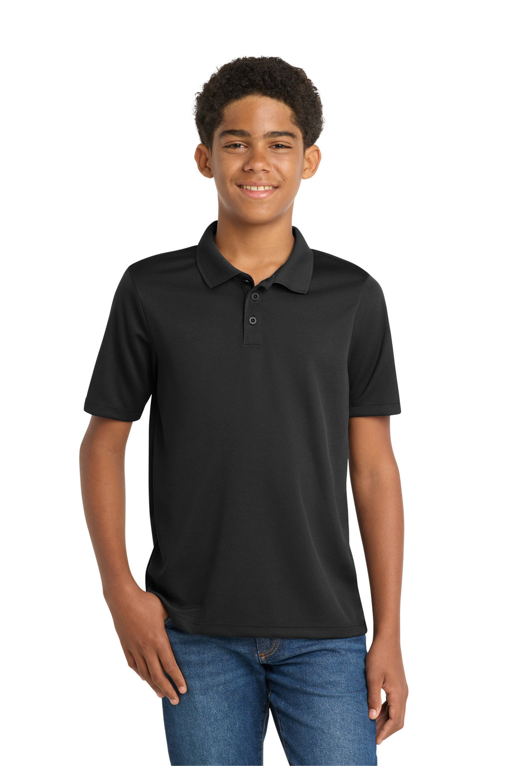 Sport-Tek Youth PosiCharge RacerMesh Polo. YST640 - Black - front